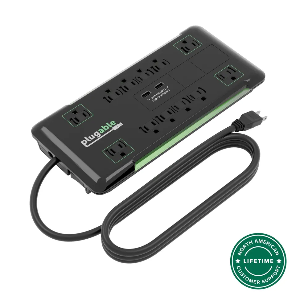 plugable-12-outlet-power-strip-with-2-port-usb-charger-6-ft-cord image 1