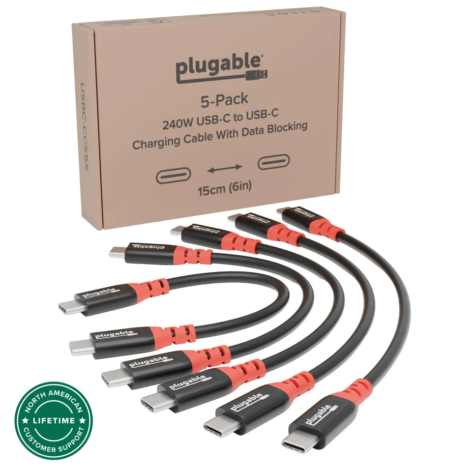 plugable-240w-usb-c-data-blocker-charge-only-cable-6-inch-5-pack image 1