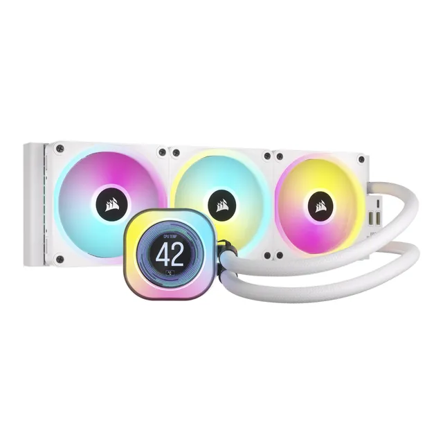 corsair-icue-link-h150i-lcd-liquid-cpu-cooler-360mm-aio-white image 1