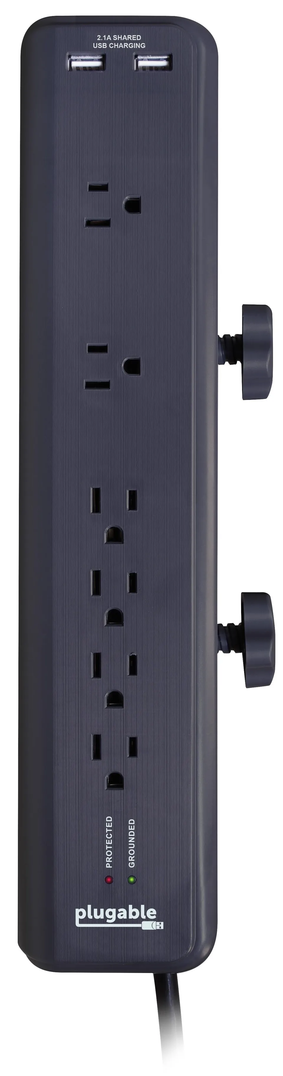 plugable-6-outlet-clamping-desk-mountable-power-strip-with-2-port-usb-charger image 1