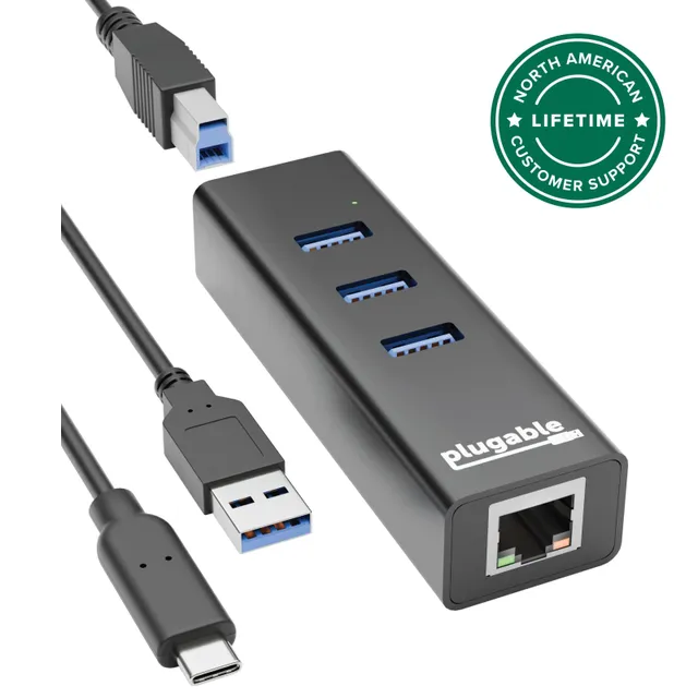 plugable-usb-3-0-3-port-hub-with-gigabit-ethernet-usb3-hub3me image 1