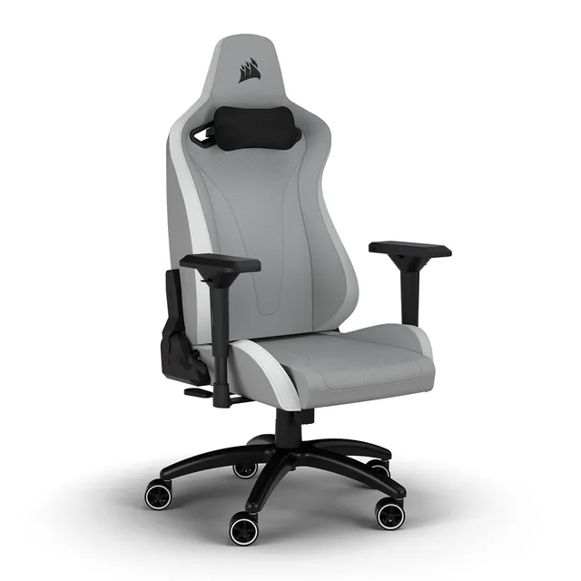 corsair-tc200-leatherette-gaming-chair-standard-fit-light-gray-and-white-adjusta image 1