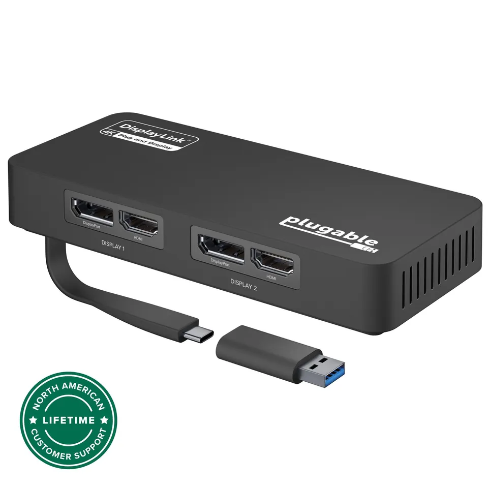plugable-usb-3-0-usb-c-dual-display-adapter-usbc-6950u-2x-4k60-hdmi-displayport image 1
