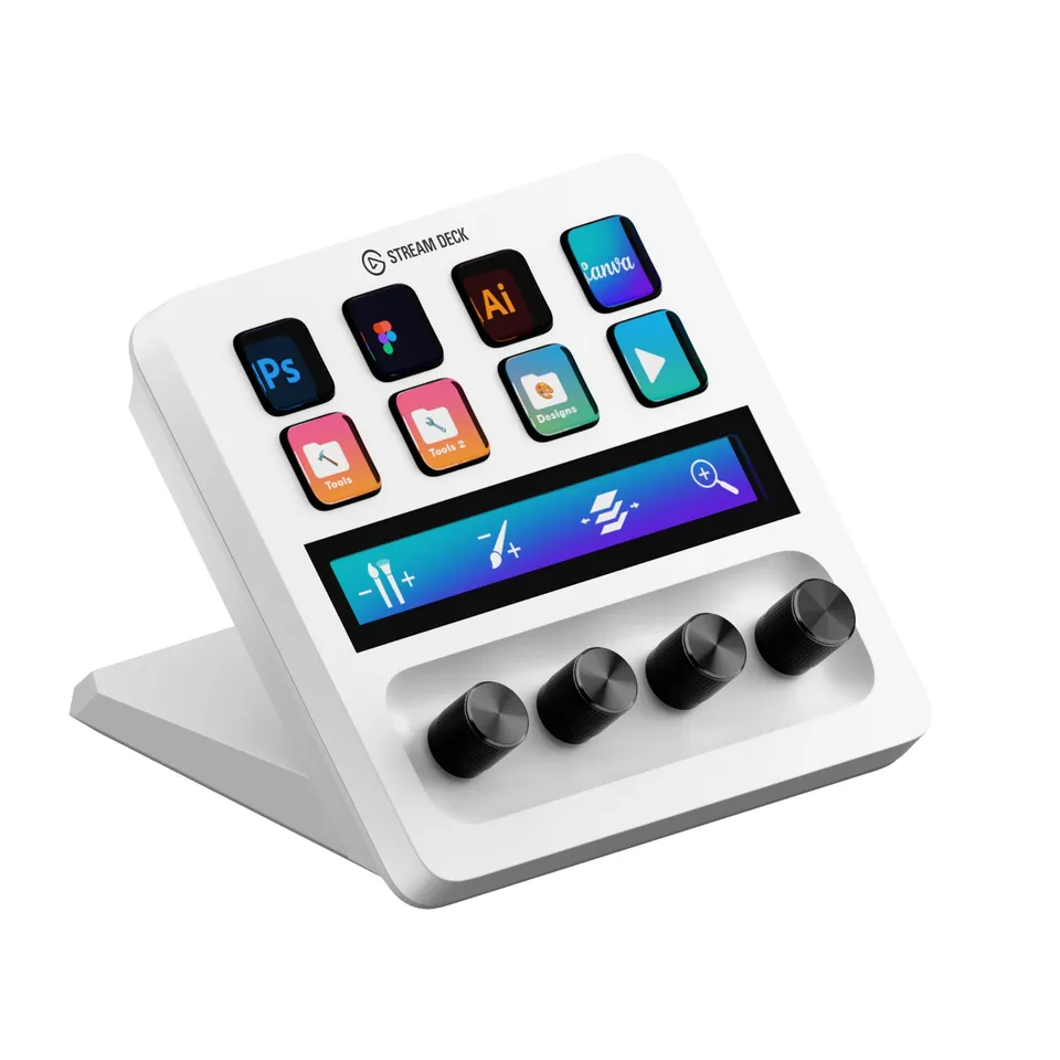 elgato-stream-deck-white-audio-mixer-and-studio-controller-with-lcd-keys-dials-a image 1