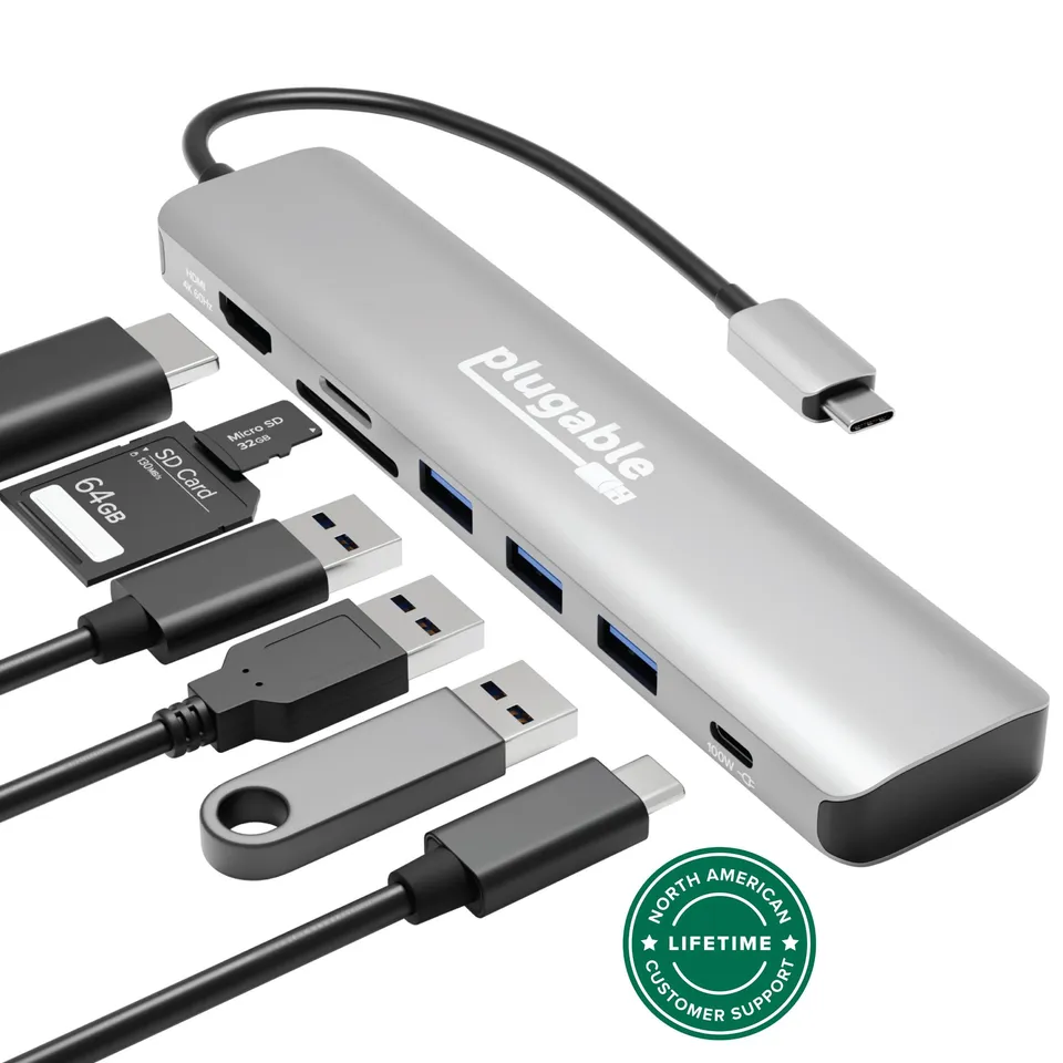plugable-7-in-1-usb-c-hub-with-4k-60hz-hdmi-and-100w-pass-through-charging image 1