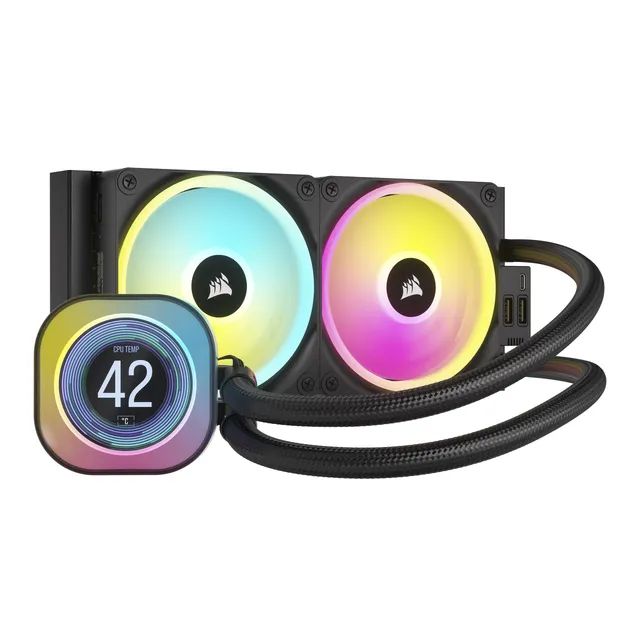 corsair-icue-link-h100i-lcd-liquid-cpu-cooler-240mm-aio-black image 1