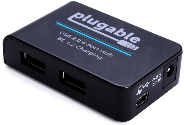plugable-usb-2-0-4-port-hub-with-12-5w-power-adapter-and-bc-1-2-charging image 1