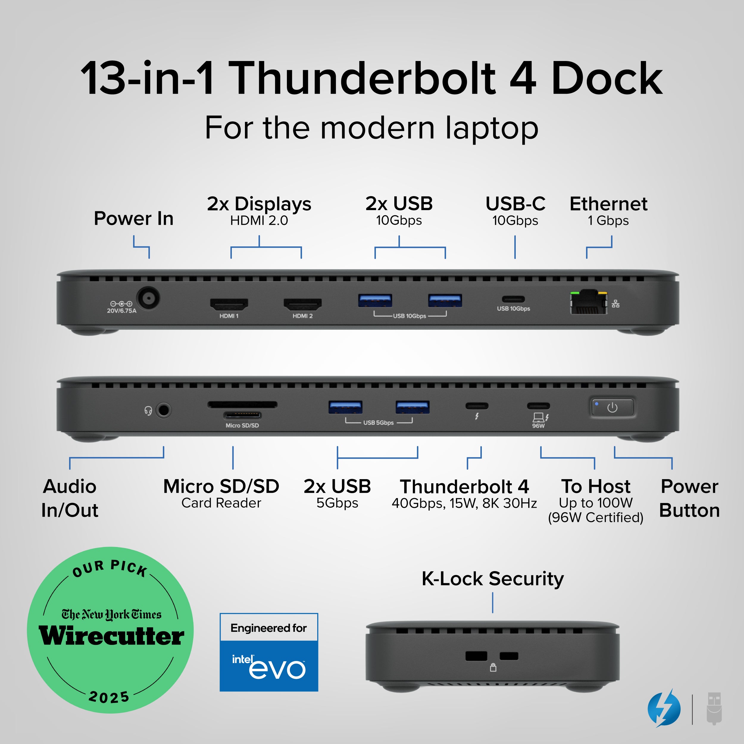 plugable-thunderbolt-4-dock-tbt4-ud5-13-ports-dual-4k-or-single-8k-100w-charging image 2