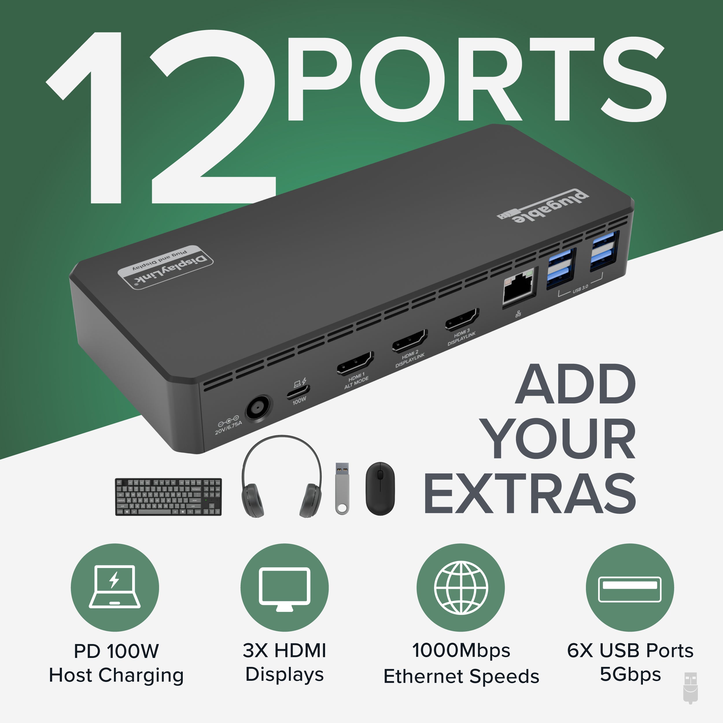 plugable-ud-3900pdz-usb-c-triple-monitor-dock-100w-charging-b-stock image 2