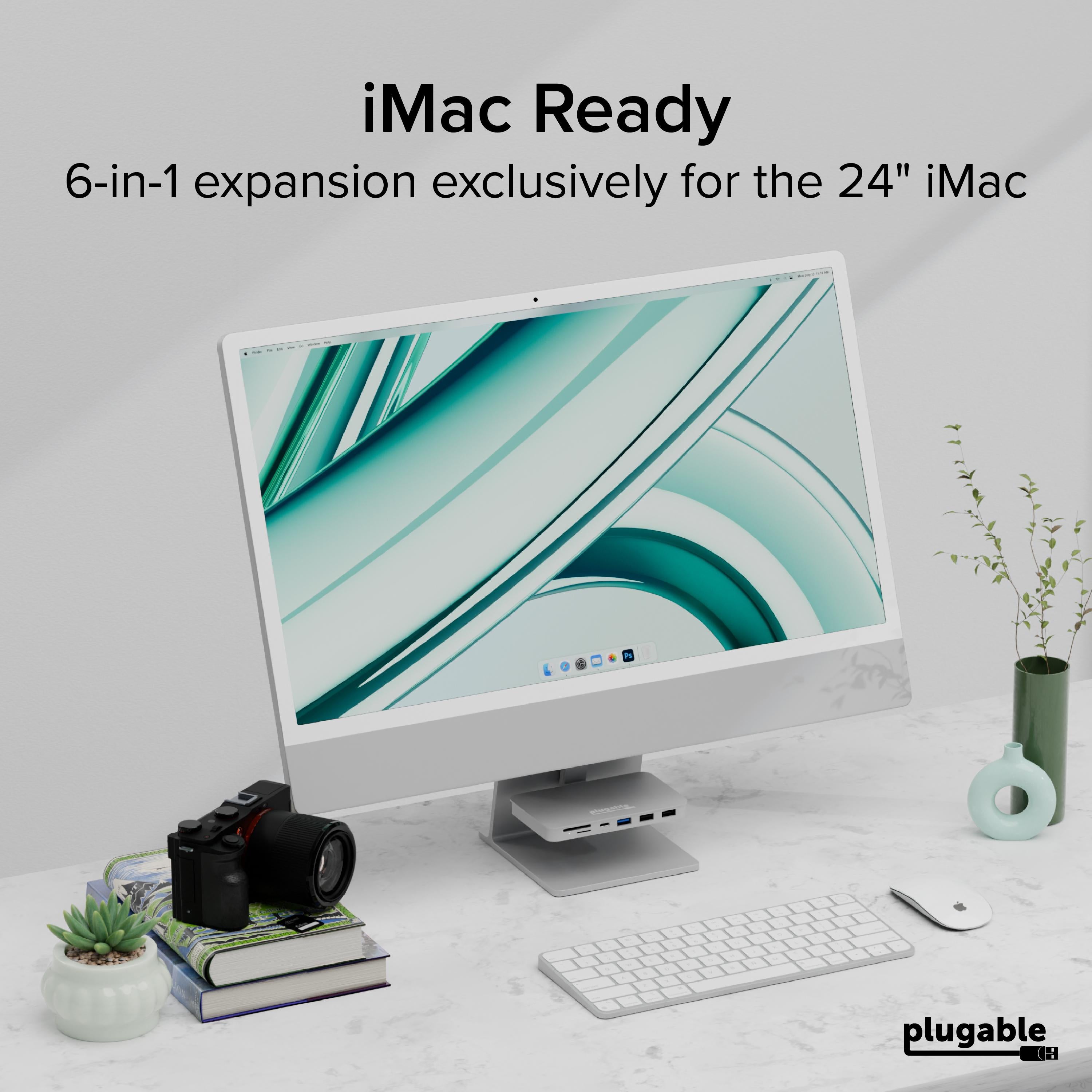 plugable-6-in-1-usb-c-hub-for-imac-24-inch-mounted-ad-6in1 image 2