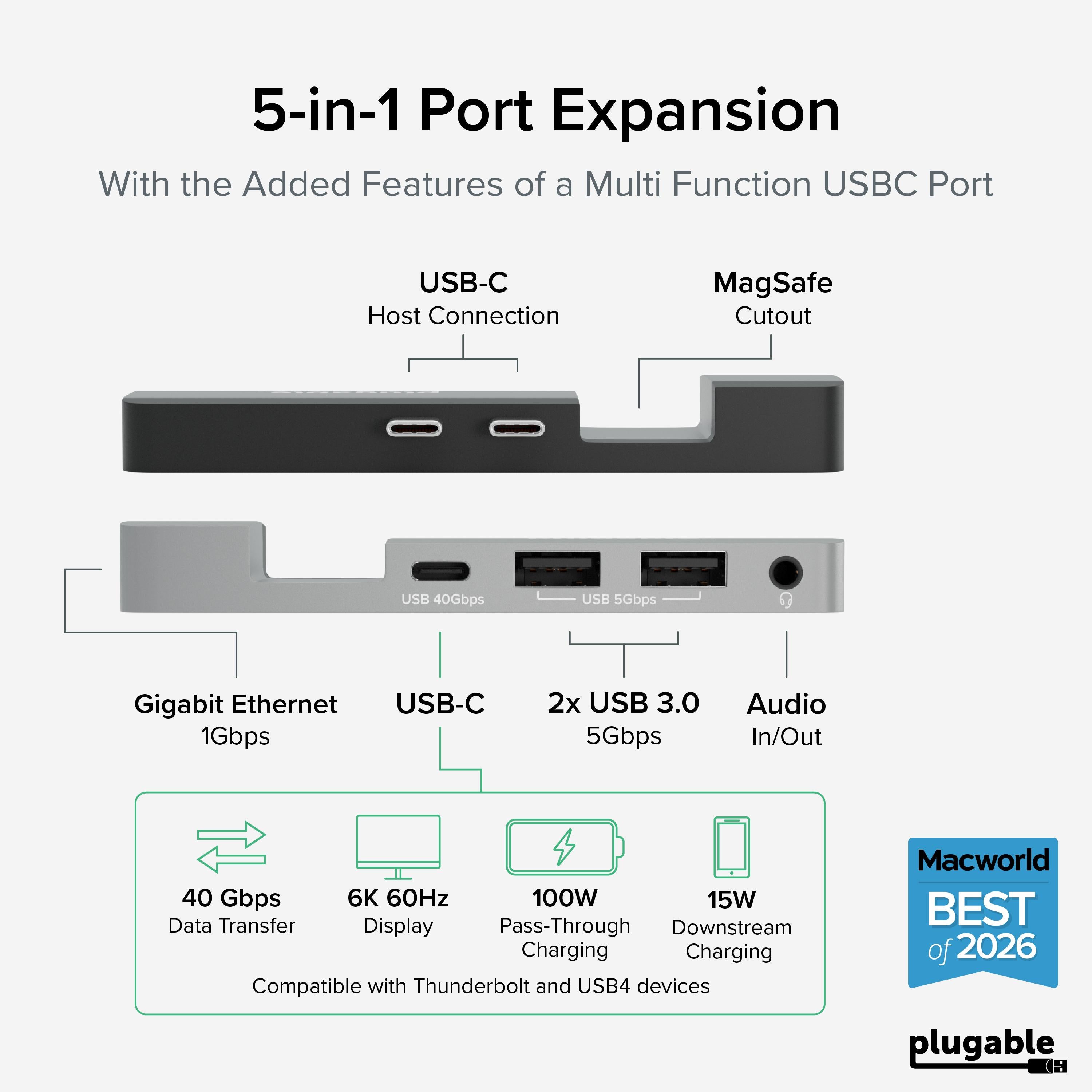 plugable-usb-c-5-in-1-hub-for-macbook-pro-air-ams-5in1e image 2