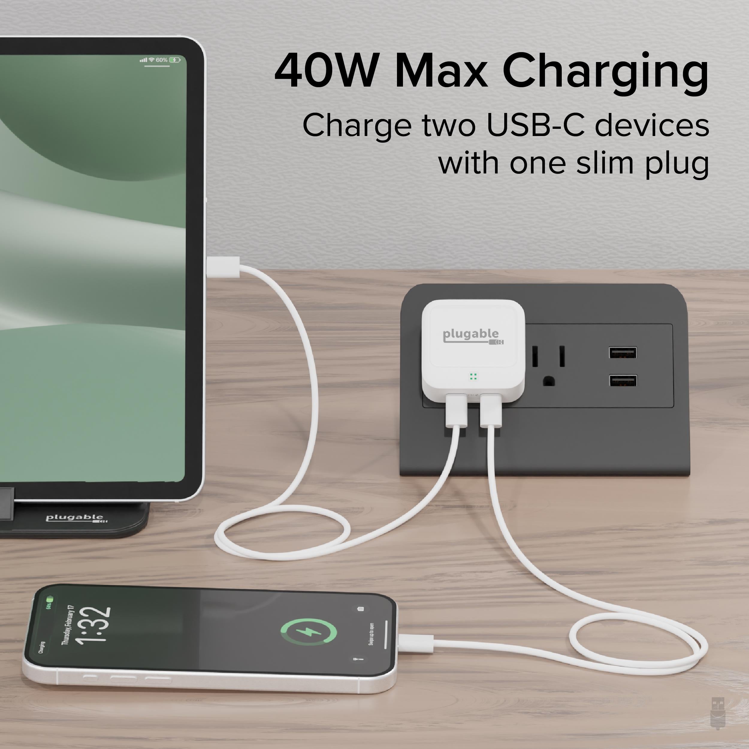 plugable-dual-usb-c-fast-charger-40w-white image 2