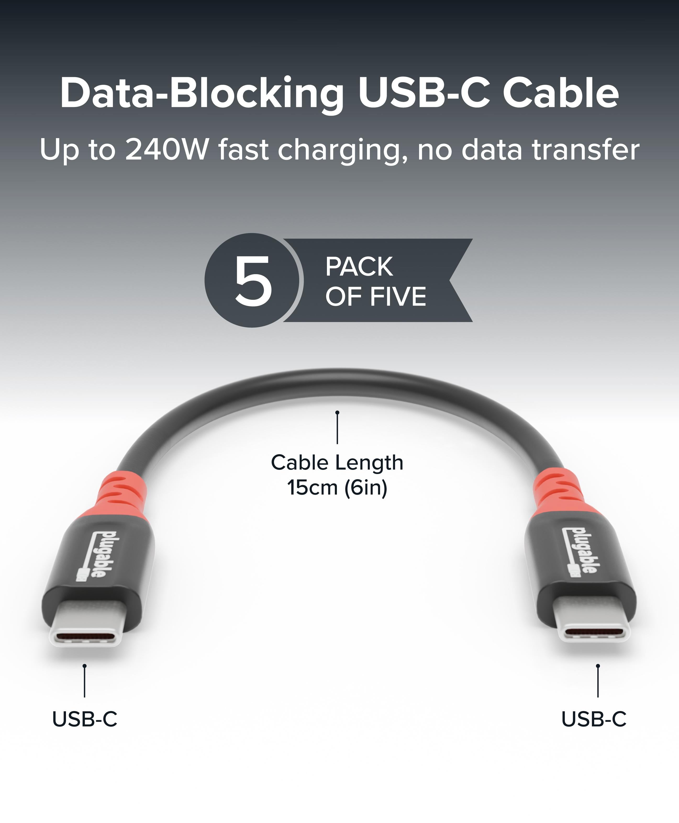 plugable-240w-usb-c-data-blocker-charge-only-cable-6-inch-5-pack image 2