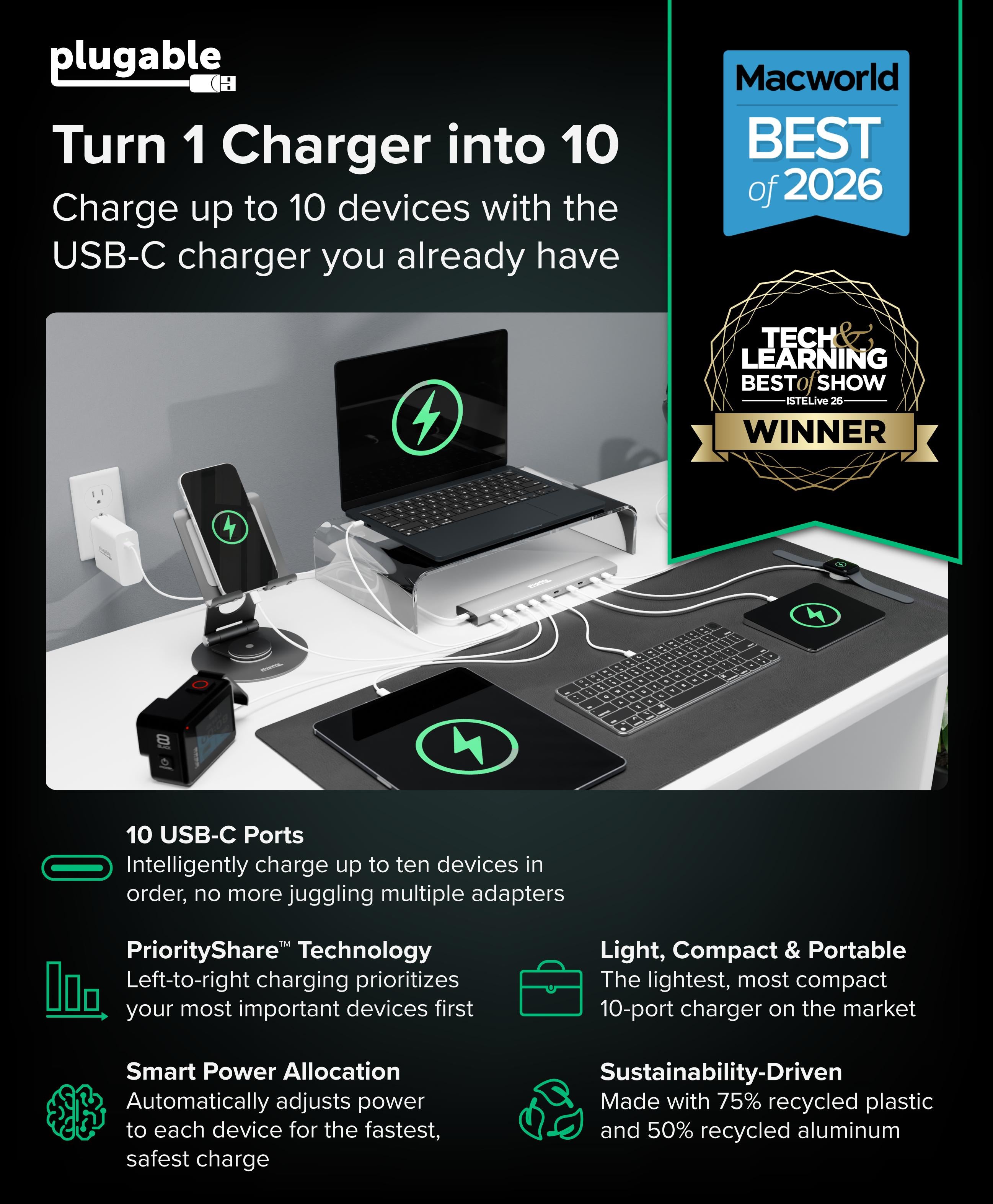 plugable-10-port-usb-c-charging-station-ps-10cc-100w-priority-charging image 2