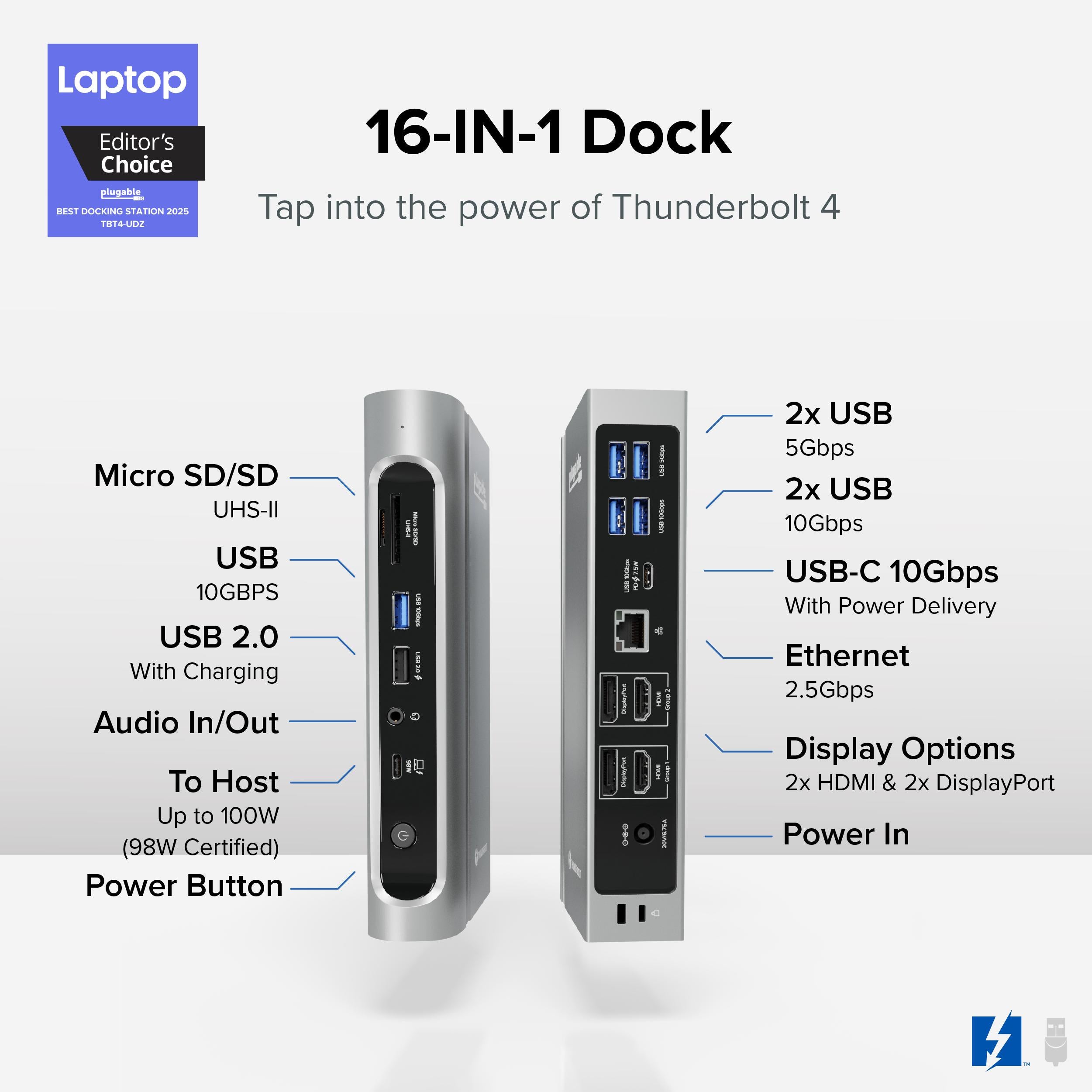 plugable-thunderbolt-4-16-in-1-docking-station-tbt4-udz-for-macbook-air-pro image 2