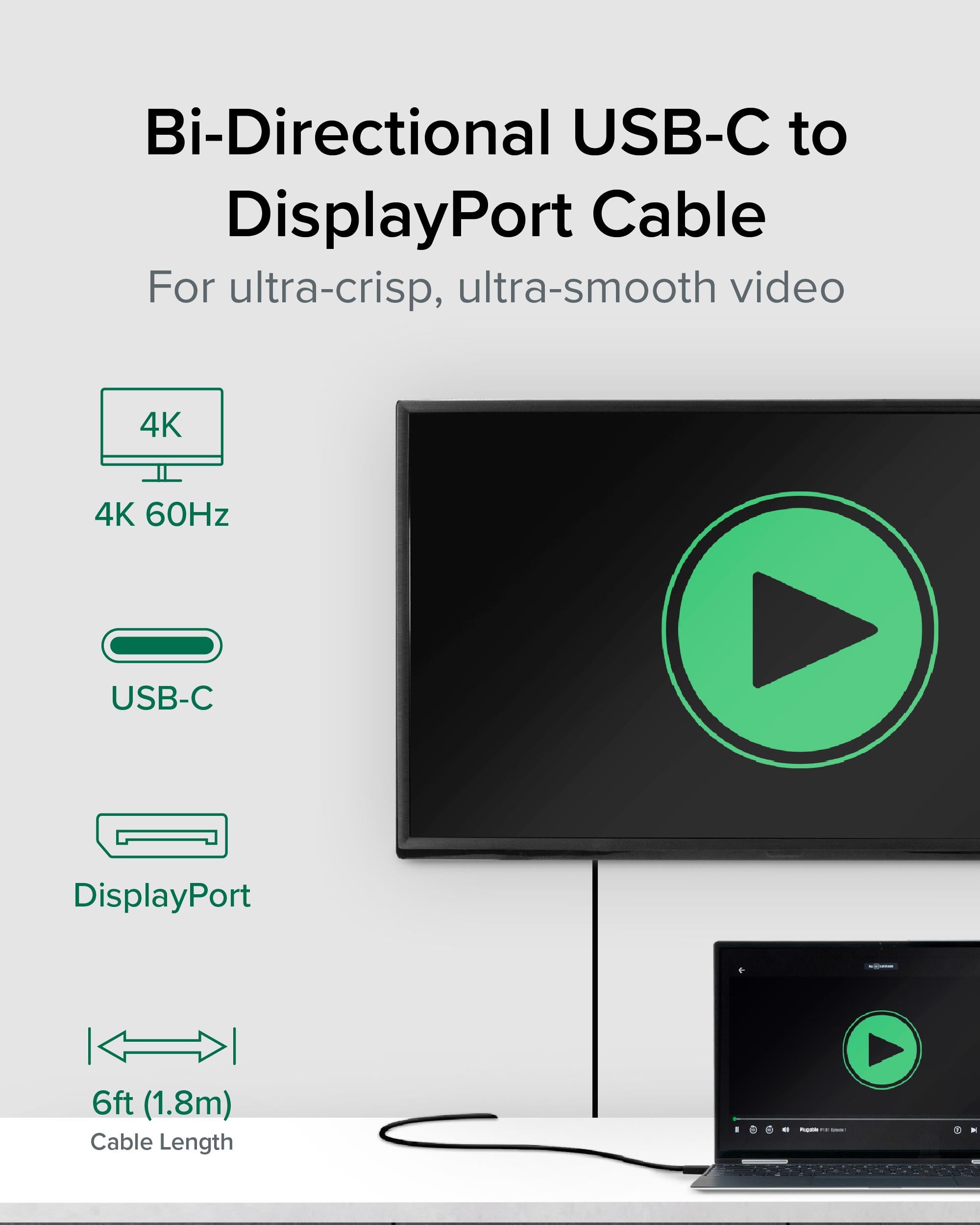 plugable-usb-c-to-displayport-bidirectional-adapter-cable-6-ft-4k60 image 2