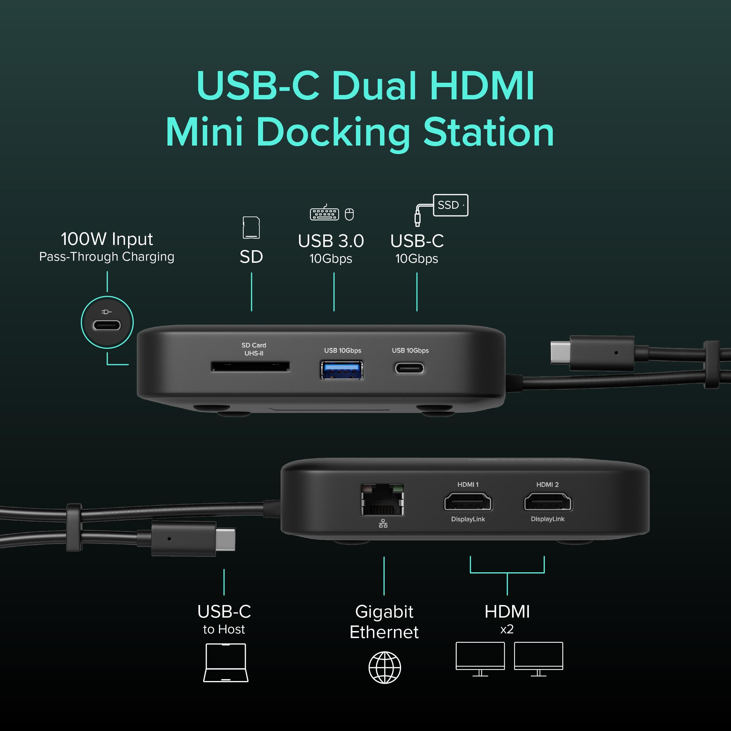 plugable-usbc-6950pdz-usb-c-dual-hdmi-docking-station-with-100w-pass-through-cha image 2