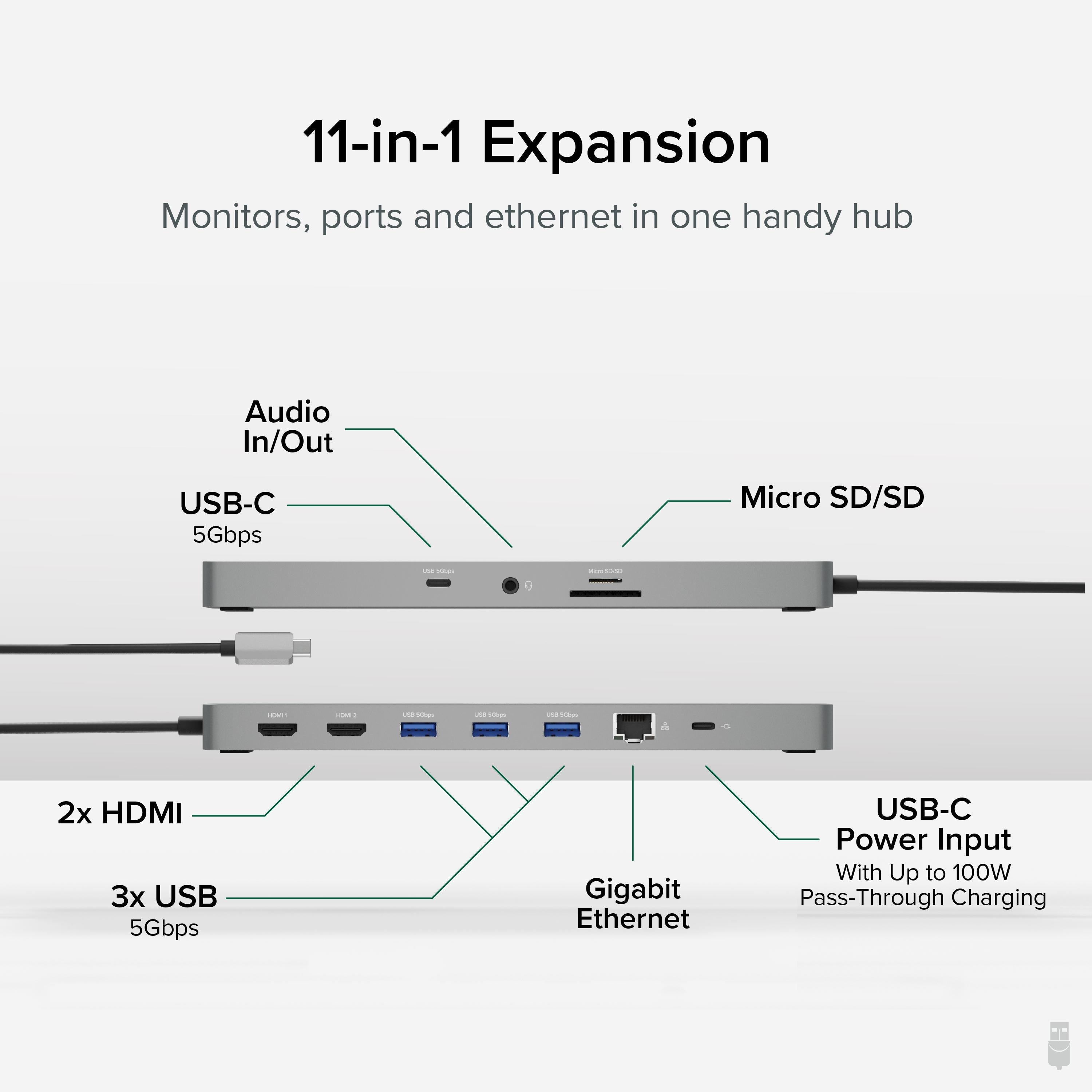 plugable-11-in-1-usb-c-hub-with-100w-pass-through-charging-and-dual-4k-60hz-hdmi image 2