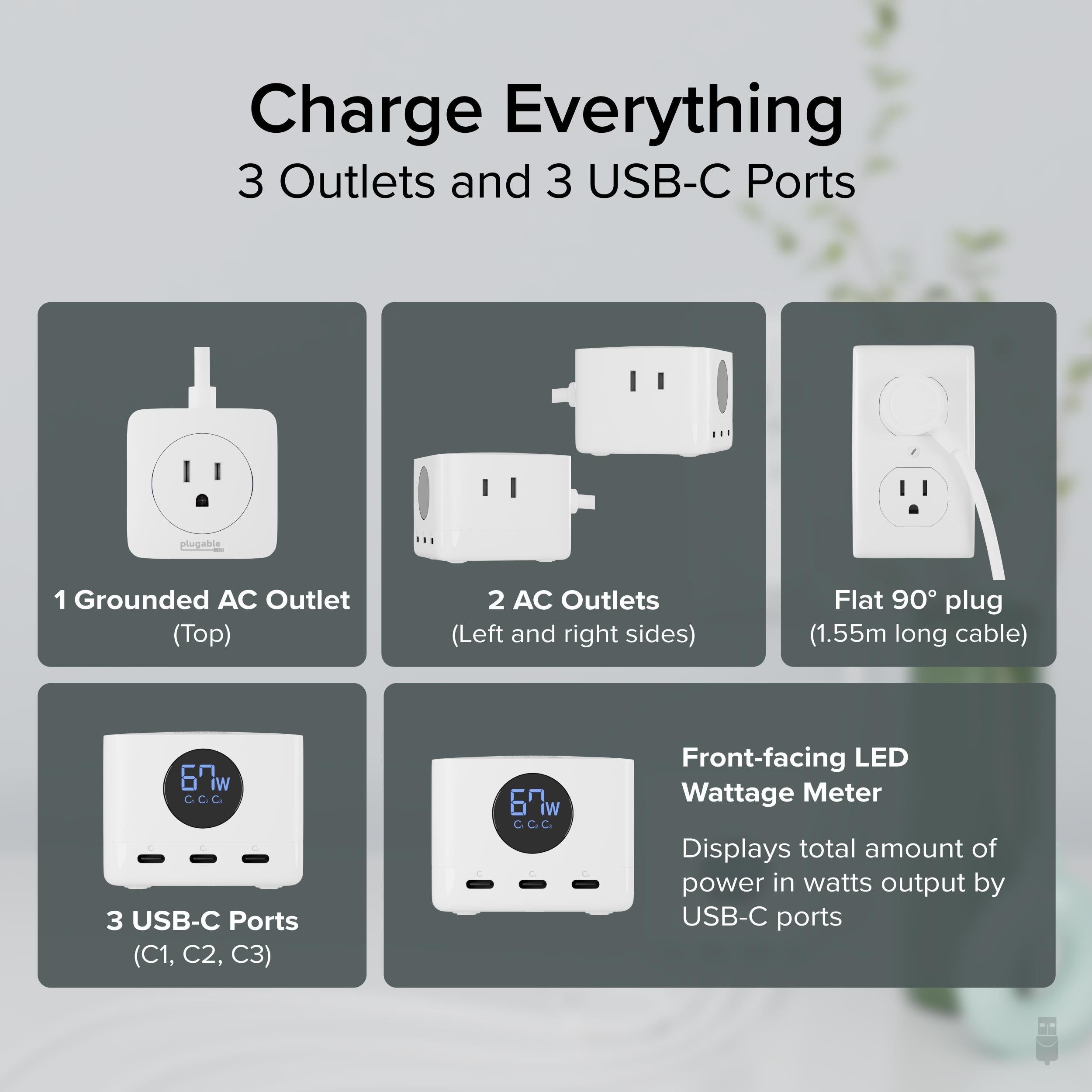 plugable-ps3-meter3-67w-usb-c-charging-station-with-power-meter-and-3-outlets image 2