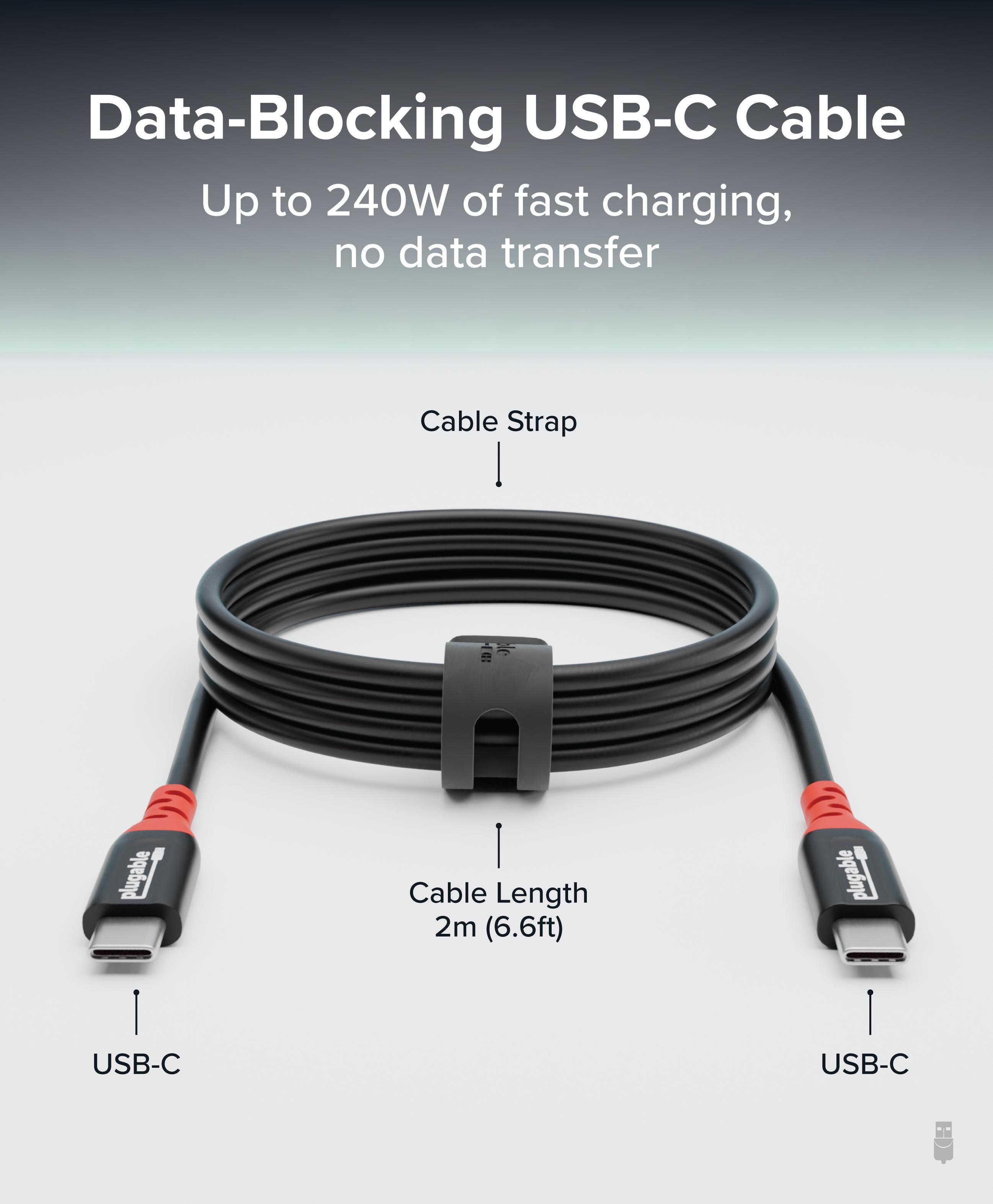 plugable-240w-usb-c-charge-only-cable-with-data-blocker-6-5-ft-2m image 2
