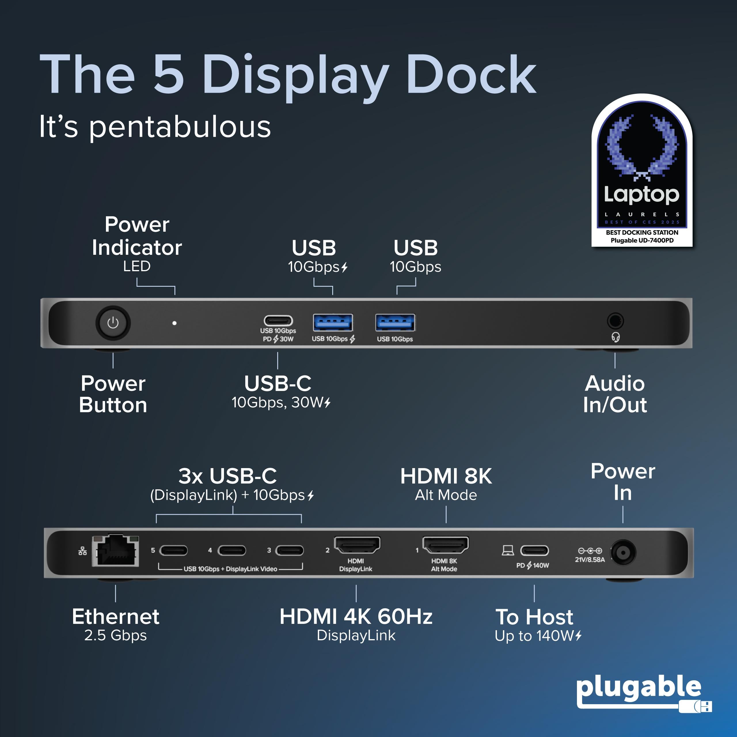 plugable-usb-c-5-display-docking-station-with-hdmi-2-1-and-140w-charging image 2
