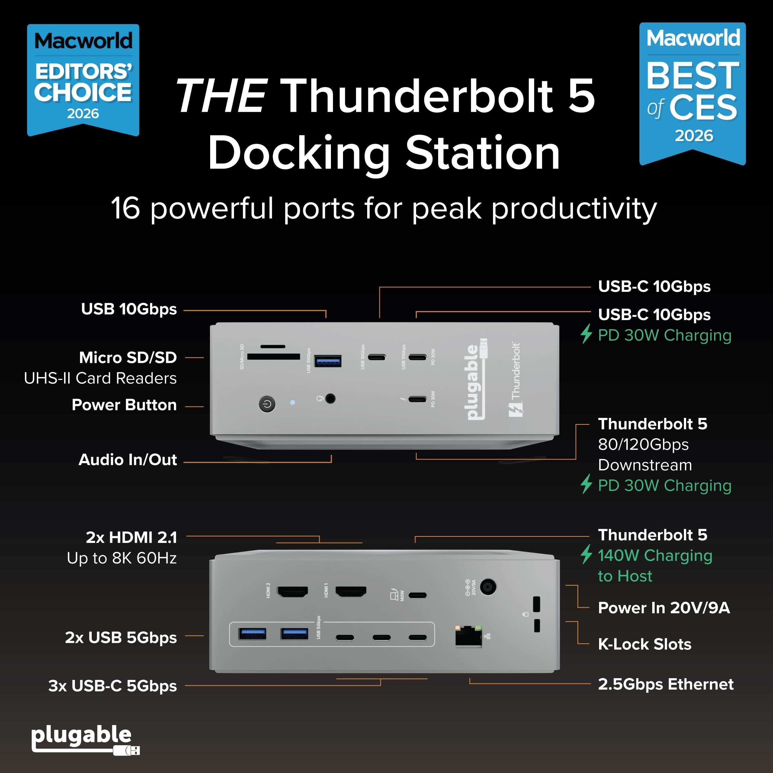 plugable-thunderbolt-5-docking-station-tbt-udh2-with-dual-hdmi-2-1-140w-charging image 2