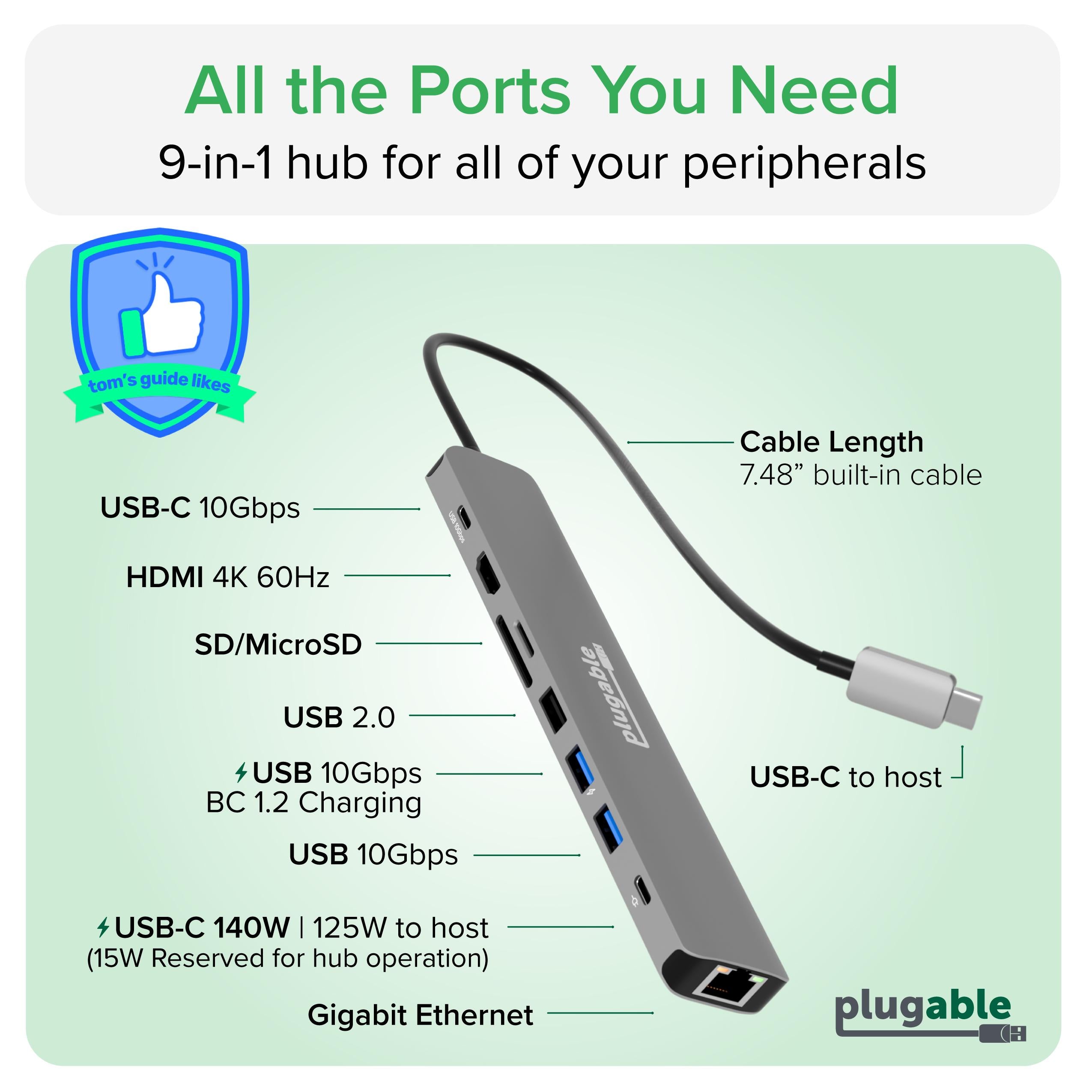 plugable-usbc-9in1e-9-in-1-usb-c-hub-with-4k-hdmi-and-140w-pass-through-charging image 3