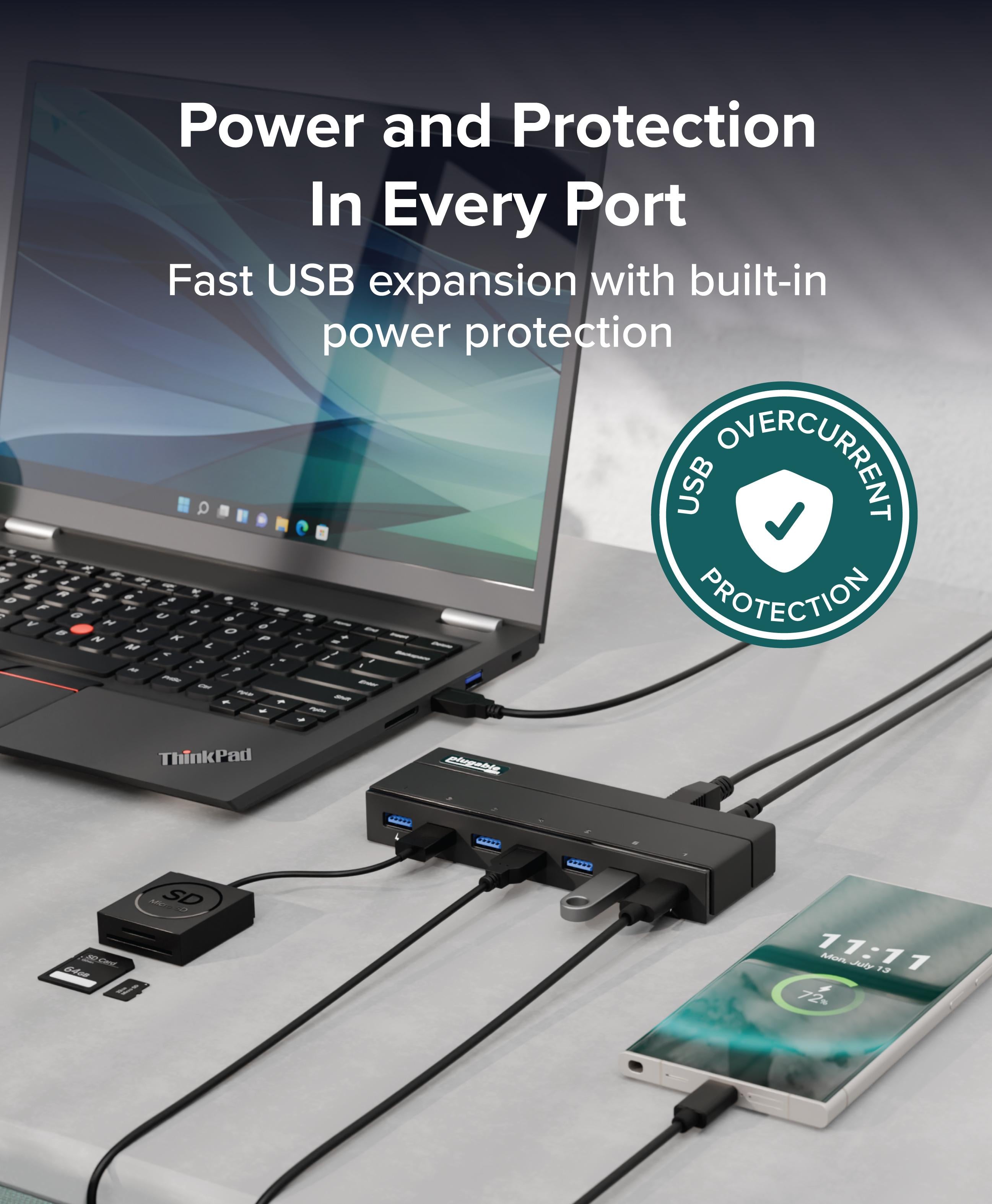 plugable-usb-3-0-7-port-hub-with-2-charging-ports-and-36w-power-adapter image 3