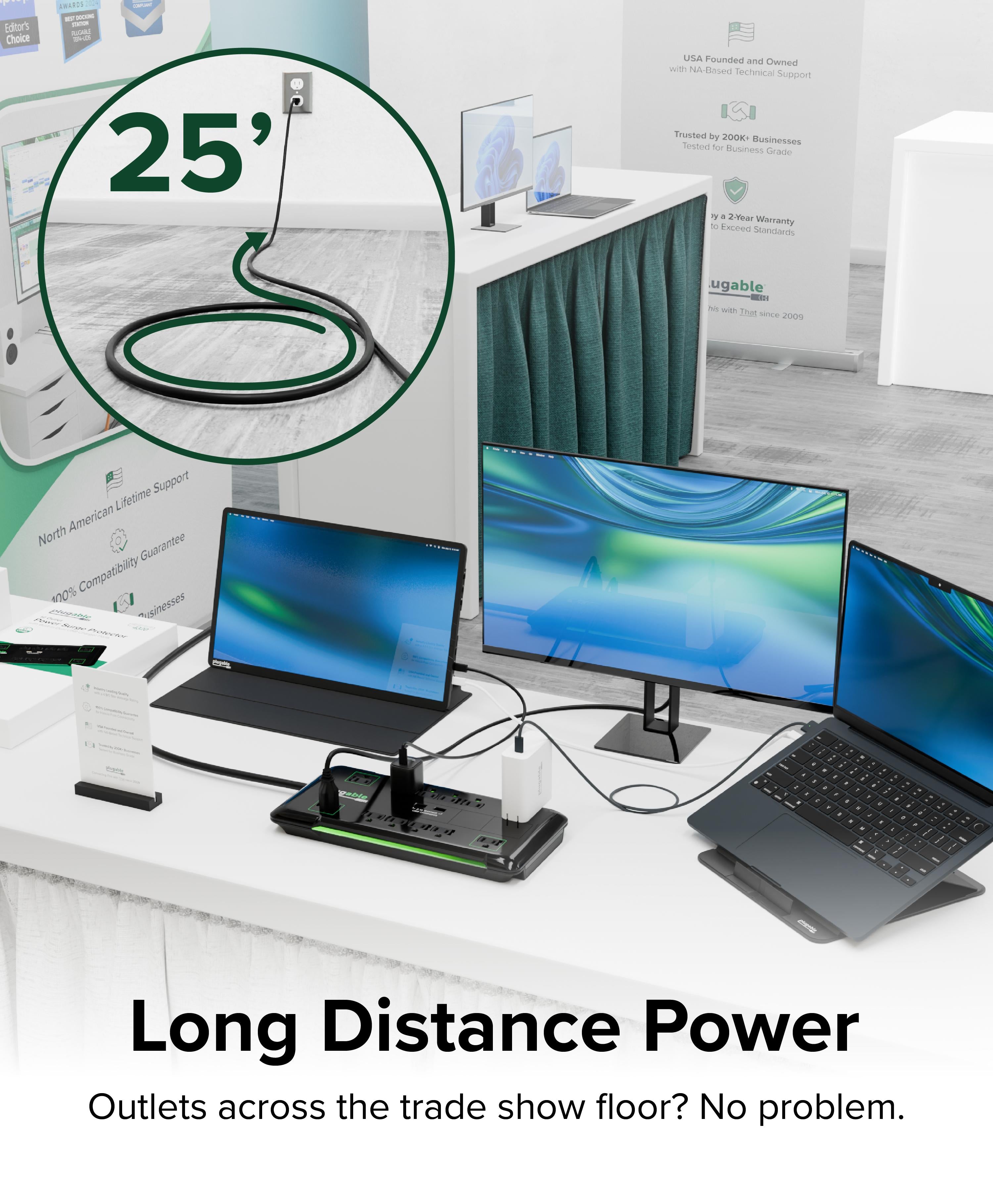 plugable-12-outlet-power-strip-with-2-port-usb-charger-25ft-7-6m-cable image 3
