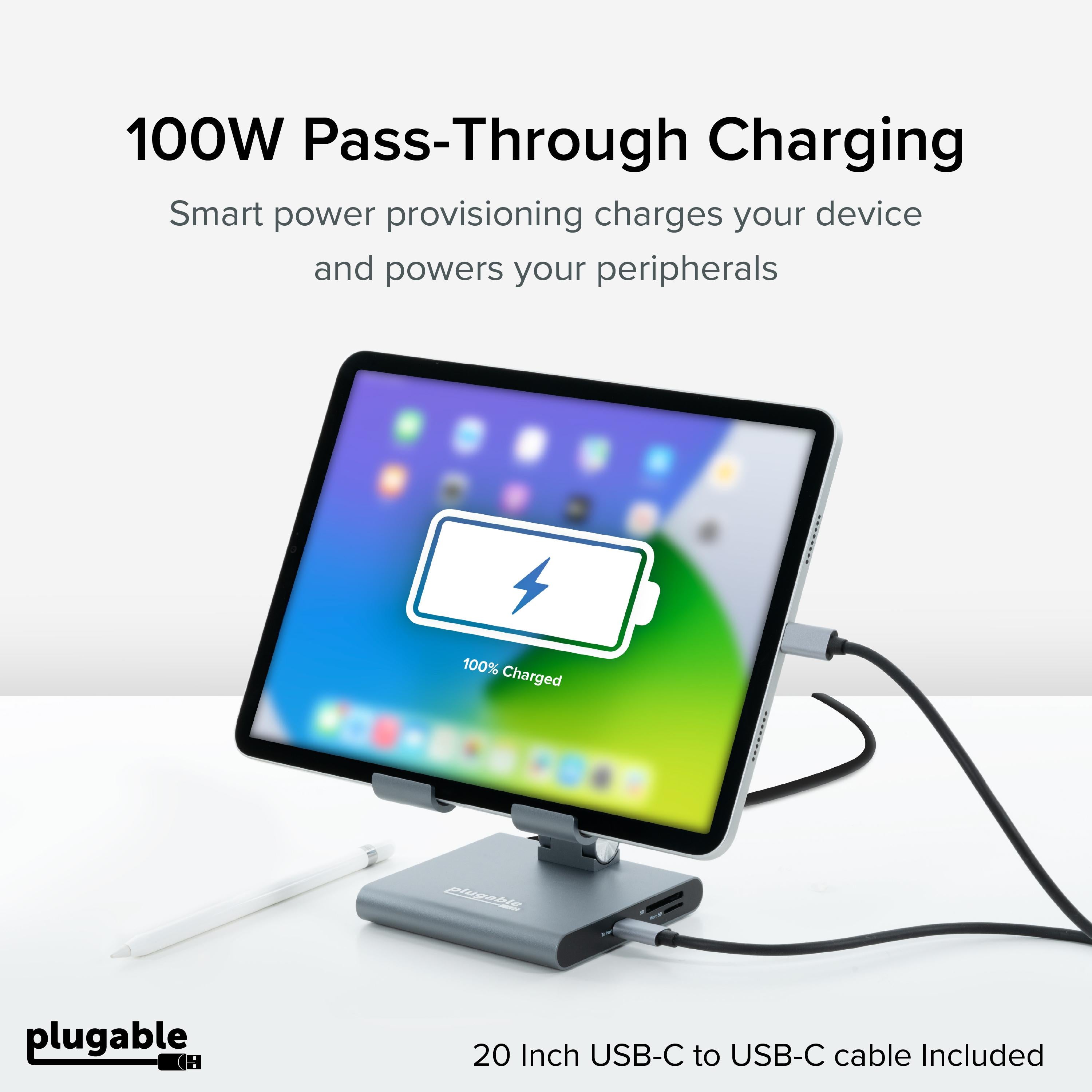 plugable-usb-c-docking-station-with-tablet-stand-for-ipad-7-in-1-100w-charging image 4