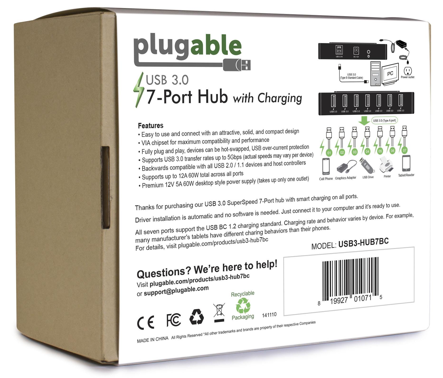 plugable-usb-3-0-7-port-charging-hub-with-60w-power-adapter image 5