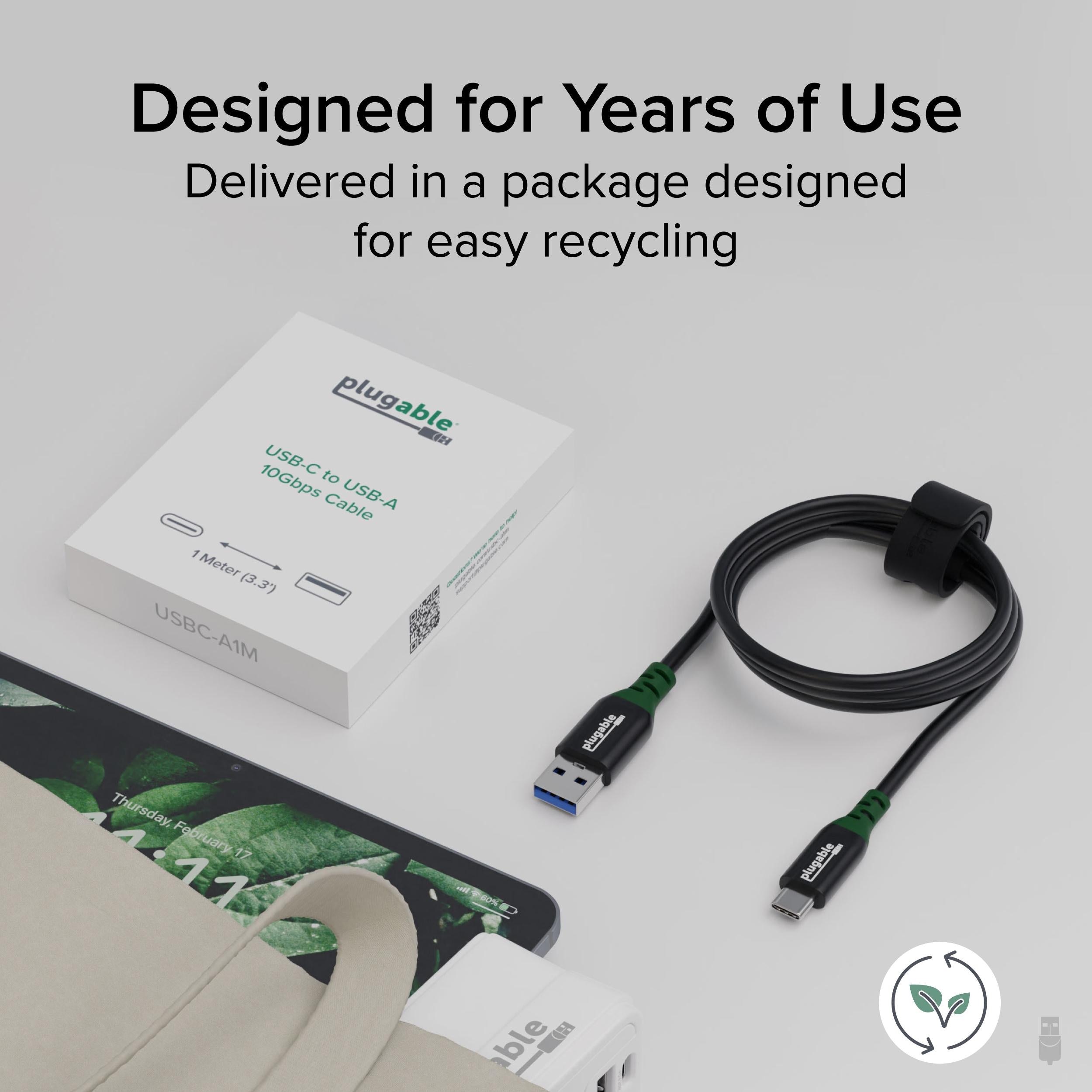 plugable-usbc-a1m-usb-c-to-usb-a-cable-10gbps-data-60w-charging-3-3ft-1m image 5