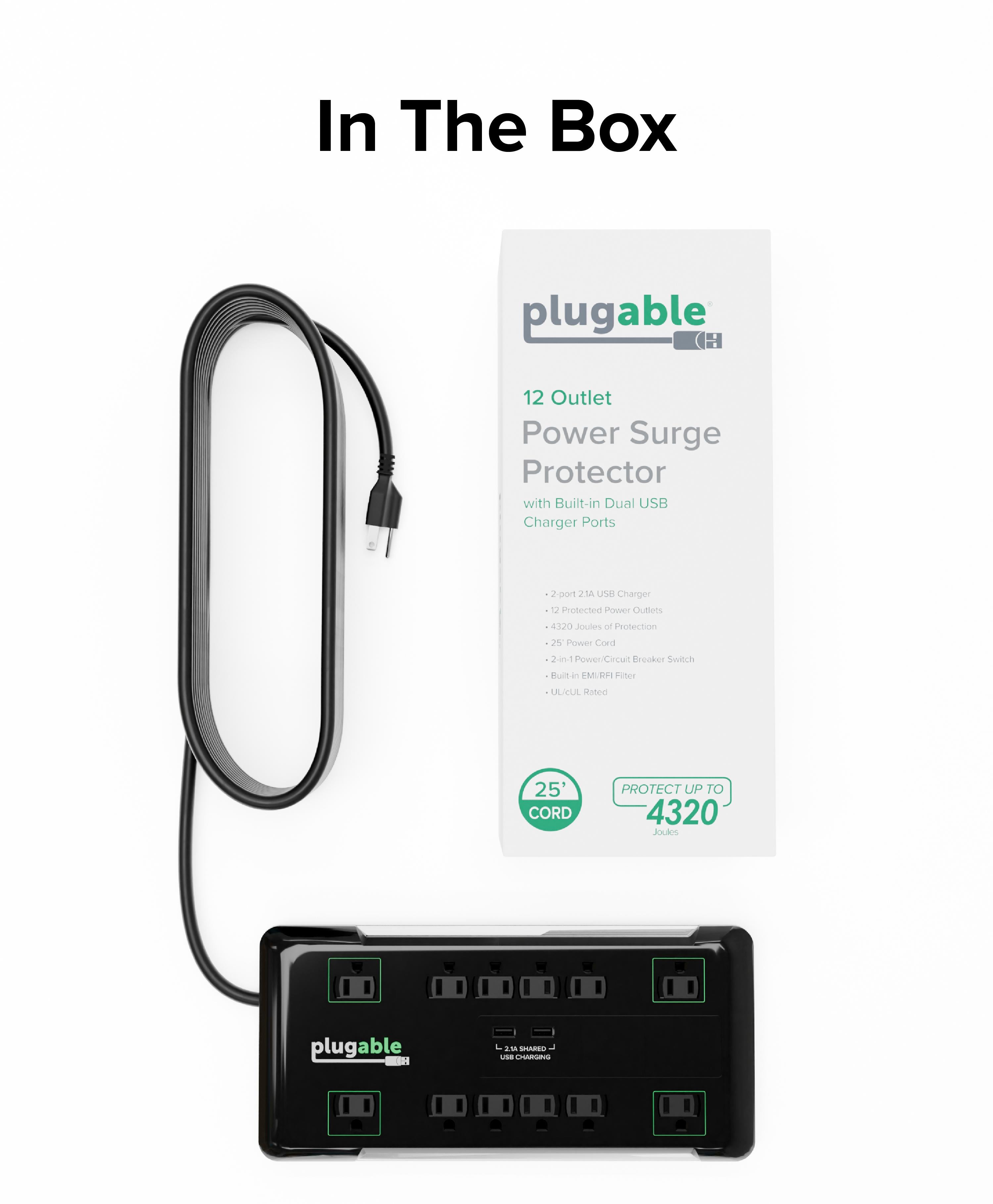 plugable-12-outlet-power-strip-with-2-port-usb-charger-25ft-7-6m-cable image 6