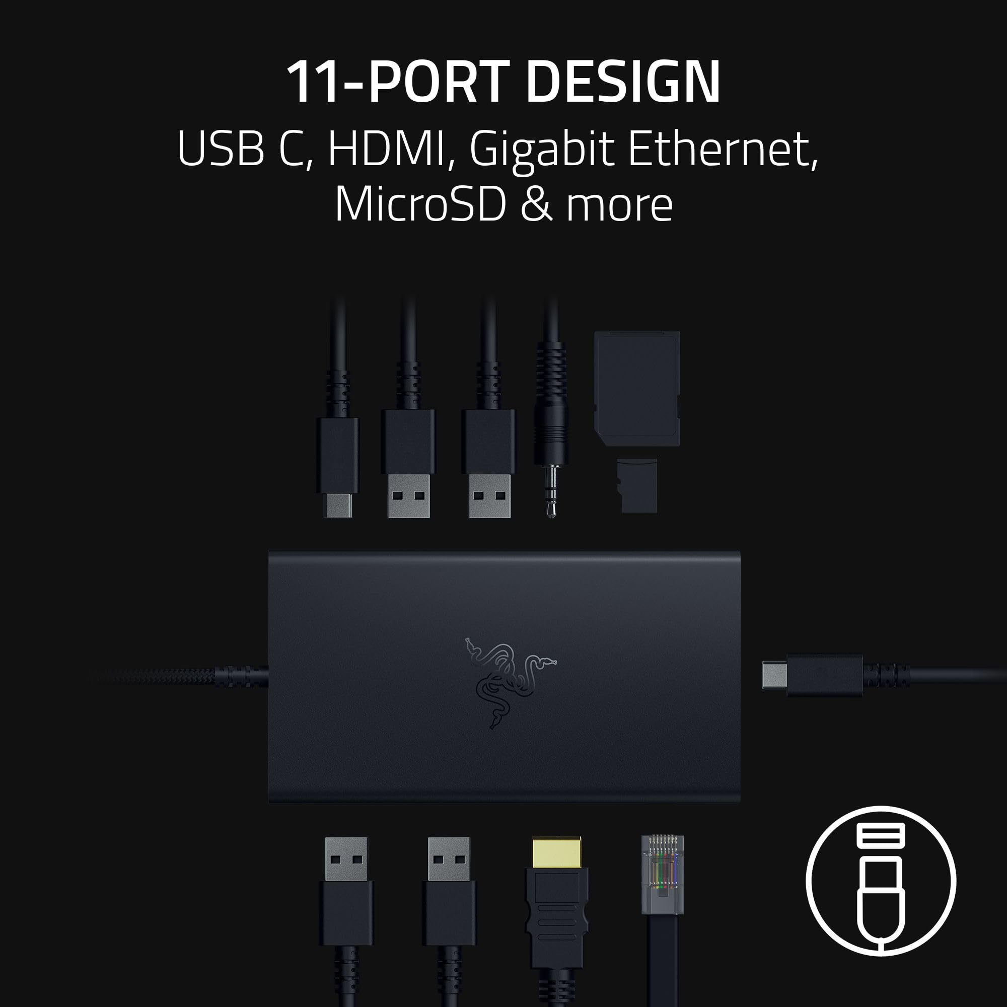 razer-usb-c-dock-11-in-1-portable-travel-hub-4k-60hz-hdmi-85w-pd-black image 2