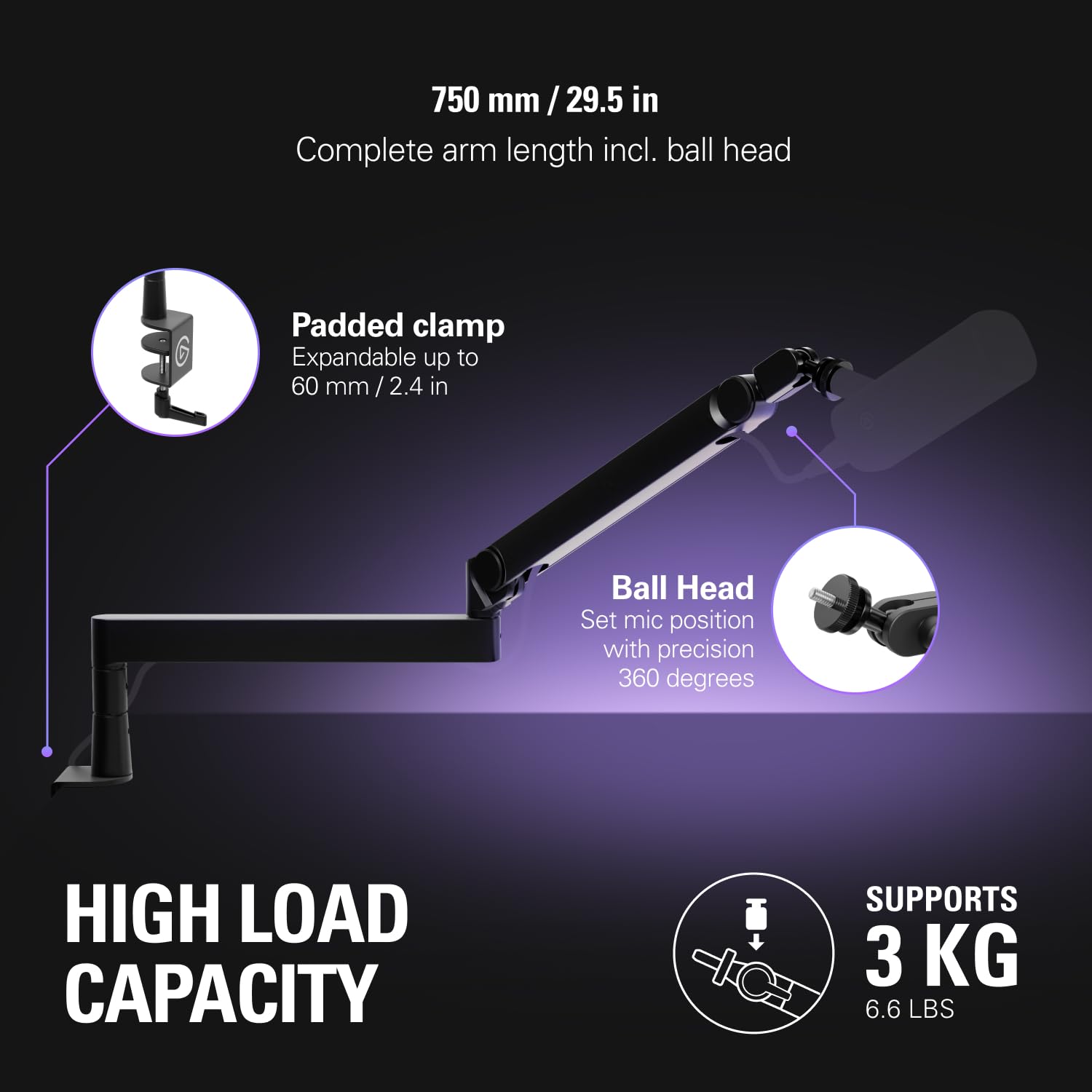 elgato-wave-mic-arm-pro-gas-spring-microphone-arm-supports-up-to-3kg-silent-adju image 4