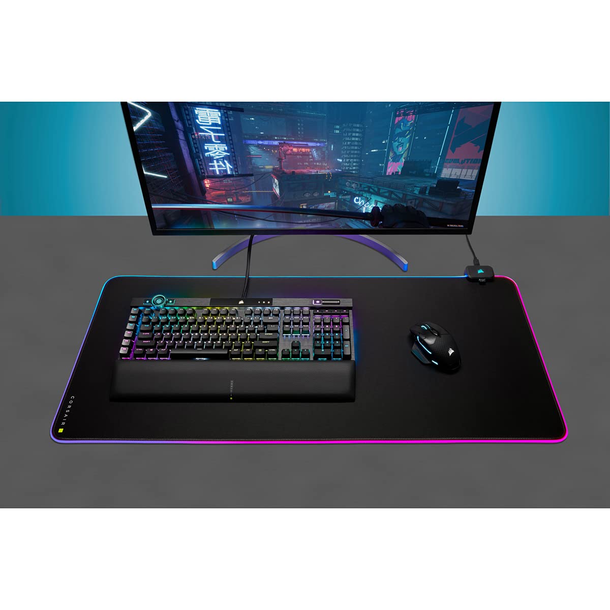 corsair-mm700-rgb-extended-cloth-mouse-pad-36-6-x-15-8-360-rgb-lighting-2-port-u image 2