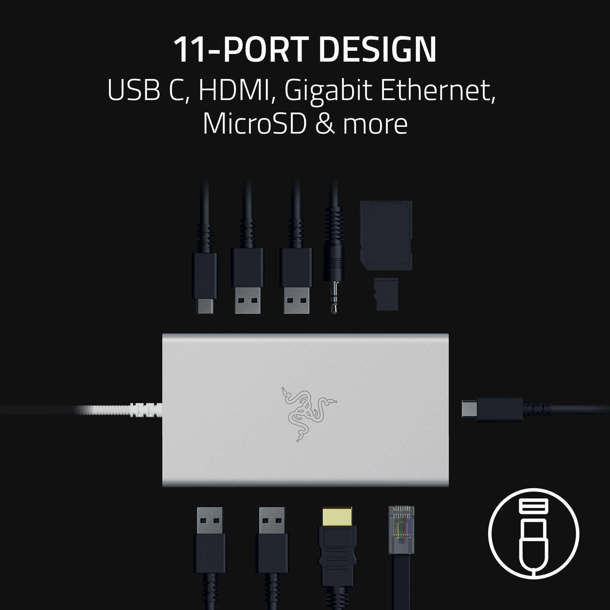 razer-usb-c-dock-11-port-4k-60hz-hdmi-gigabit-ethernet-85w-pd-aluminum-mercury image 2
