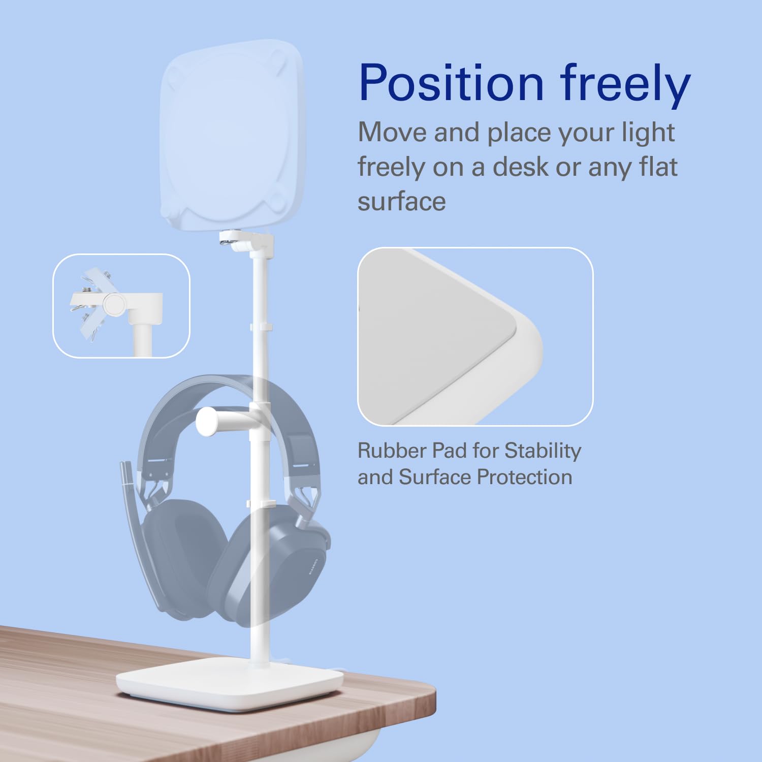 elgato-neo-stand-desk-mount-for-key-light-neo-weighted-base-headset-holder-white image 2