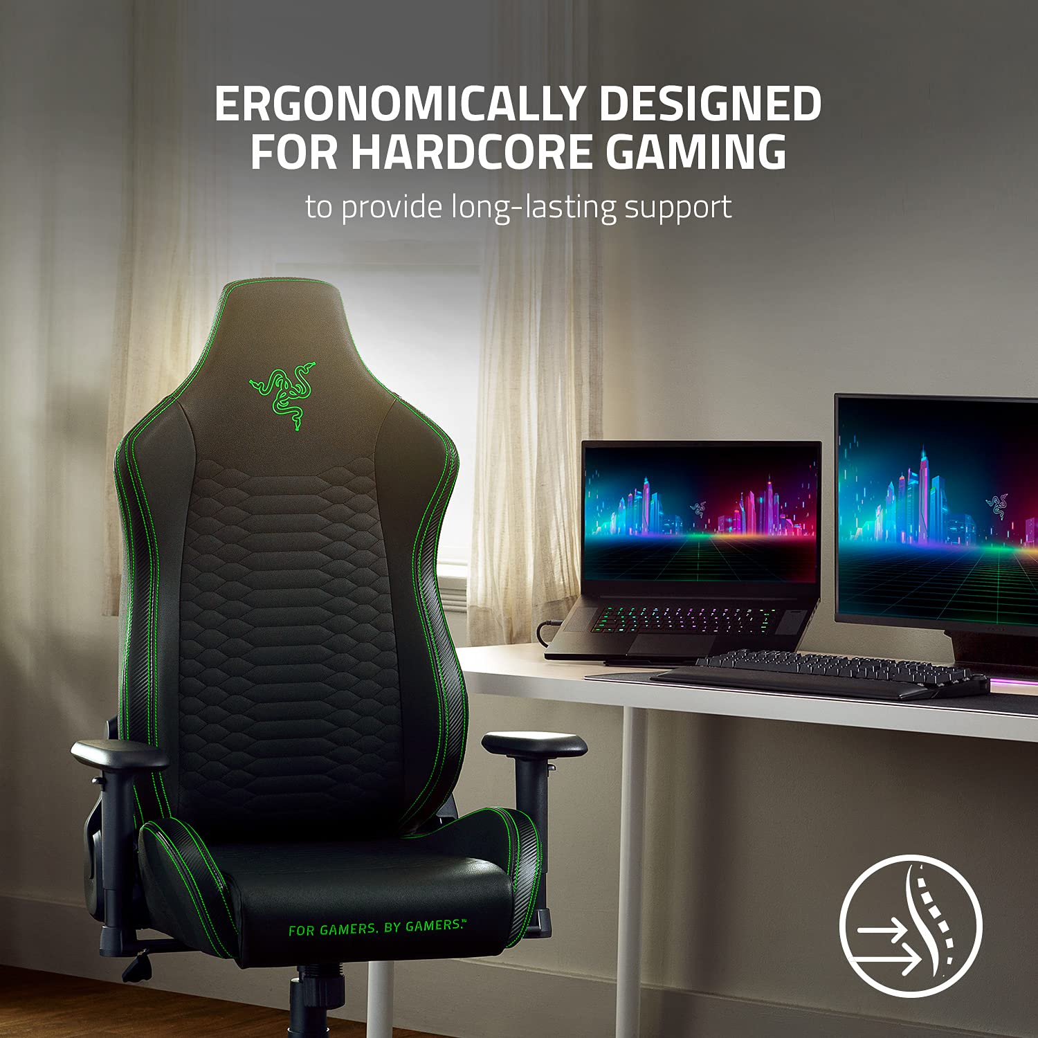 razer-iskur-x-ergonomic-gaming-chair-black-green-with-high-density-foam-cushions image 4