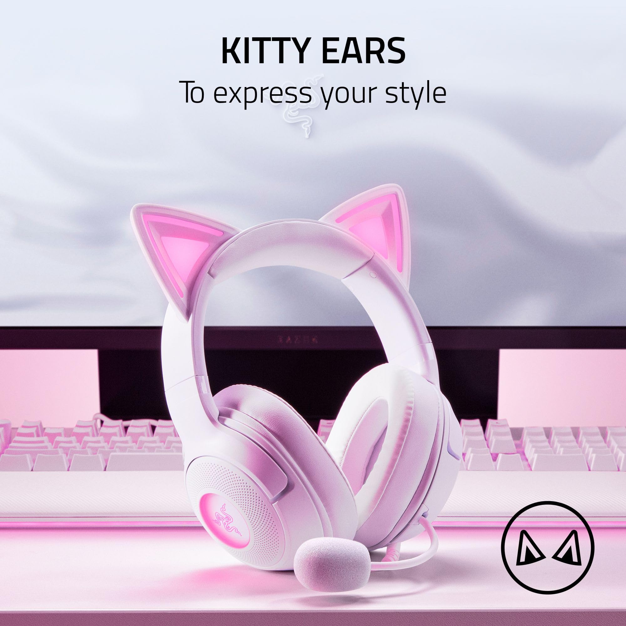 razer-kraken-kitty-v2-usb-wired-gaming-headset-white-chroma-rgb-kitty-ears-strea image 2