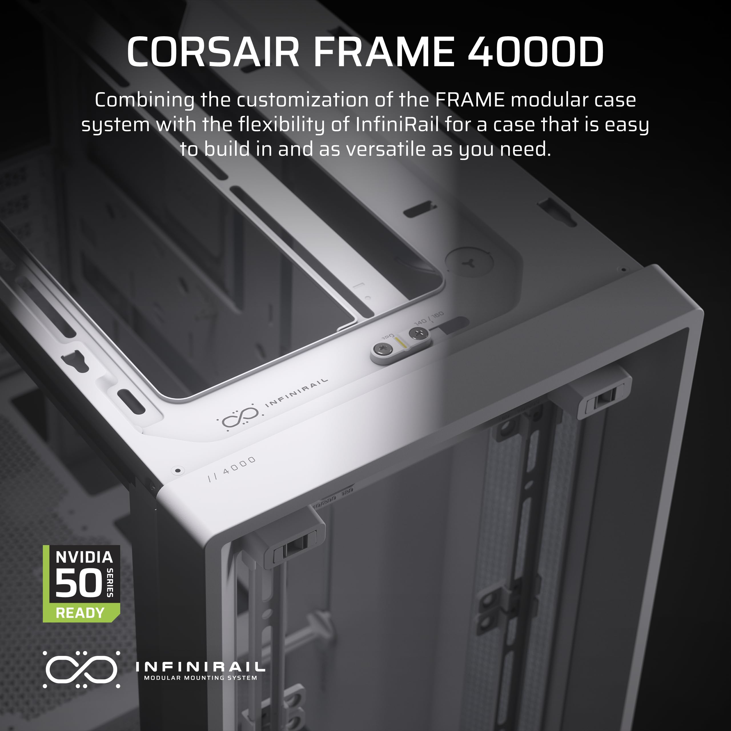 corsair-4000d-frame-modular-mid-tower-pc-case-white-high-airflow-infinirail-moun image 2