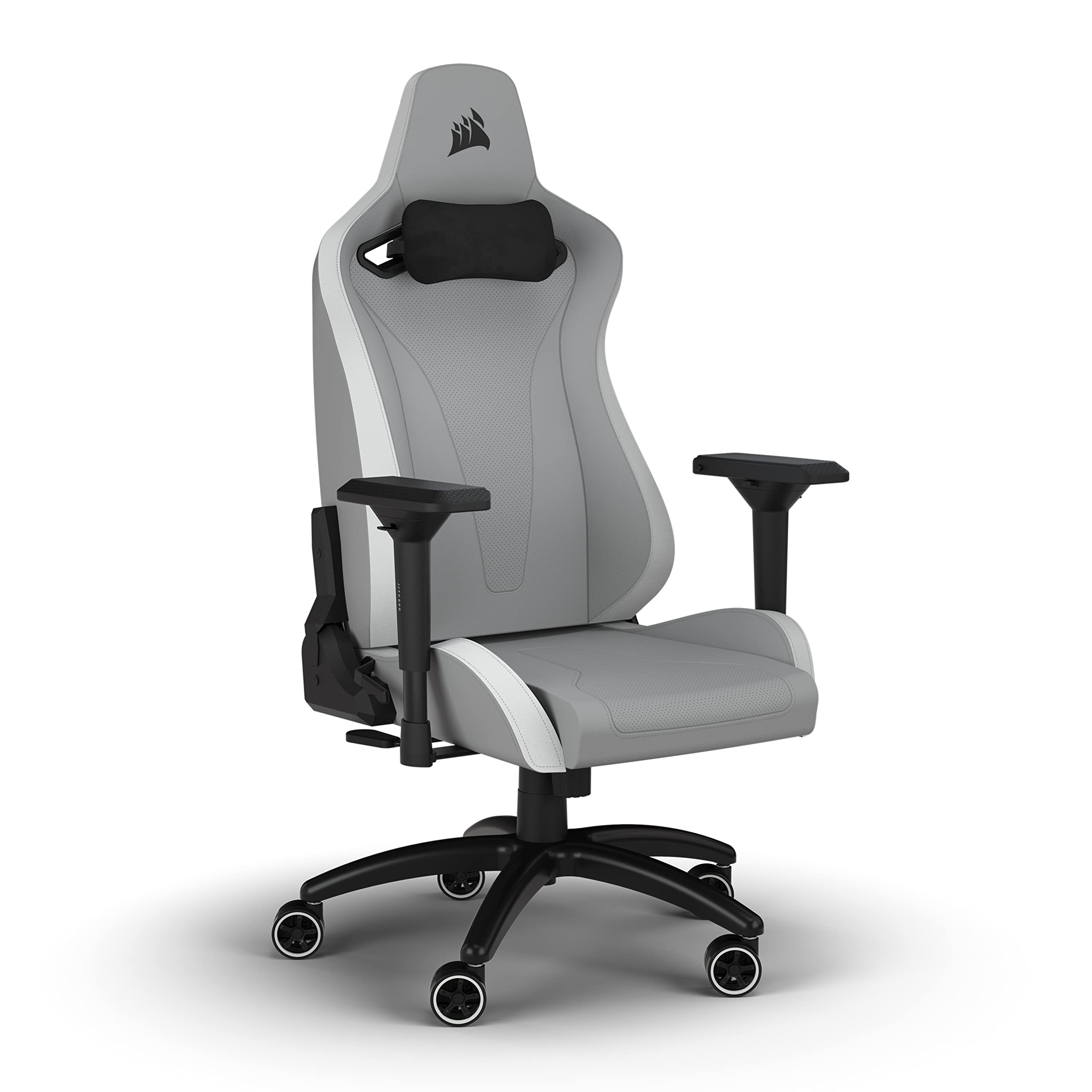 corsair-tc200-leatherette-gaming-chair-standard-fit-light-gray-and-white-adjusta image 1