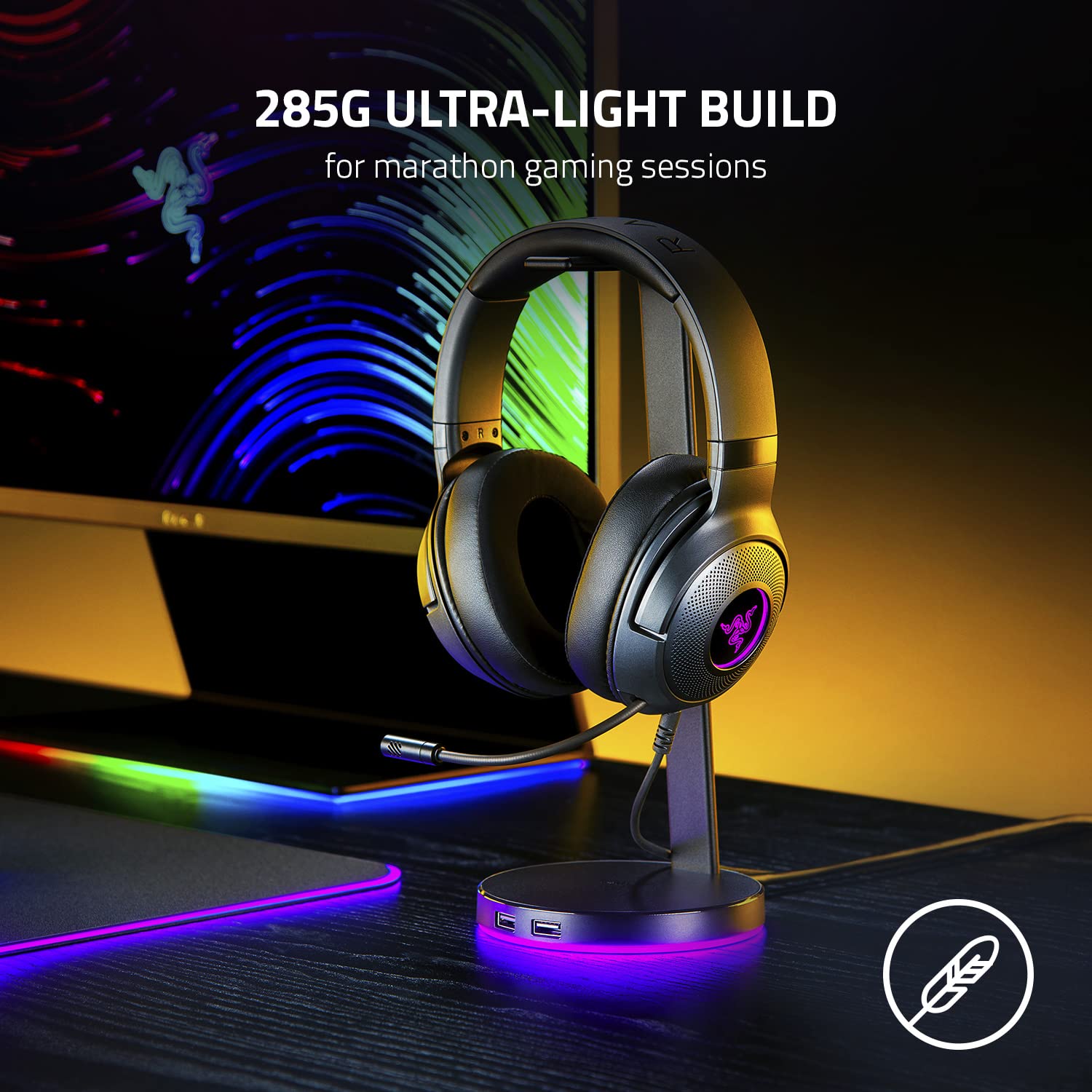 razer-kraken-v3-x-wired-usb-gaming-headset-7-1-surround-sound-triforce-40mm-driv image 2