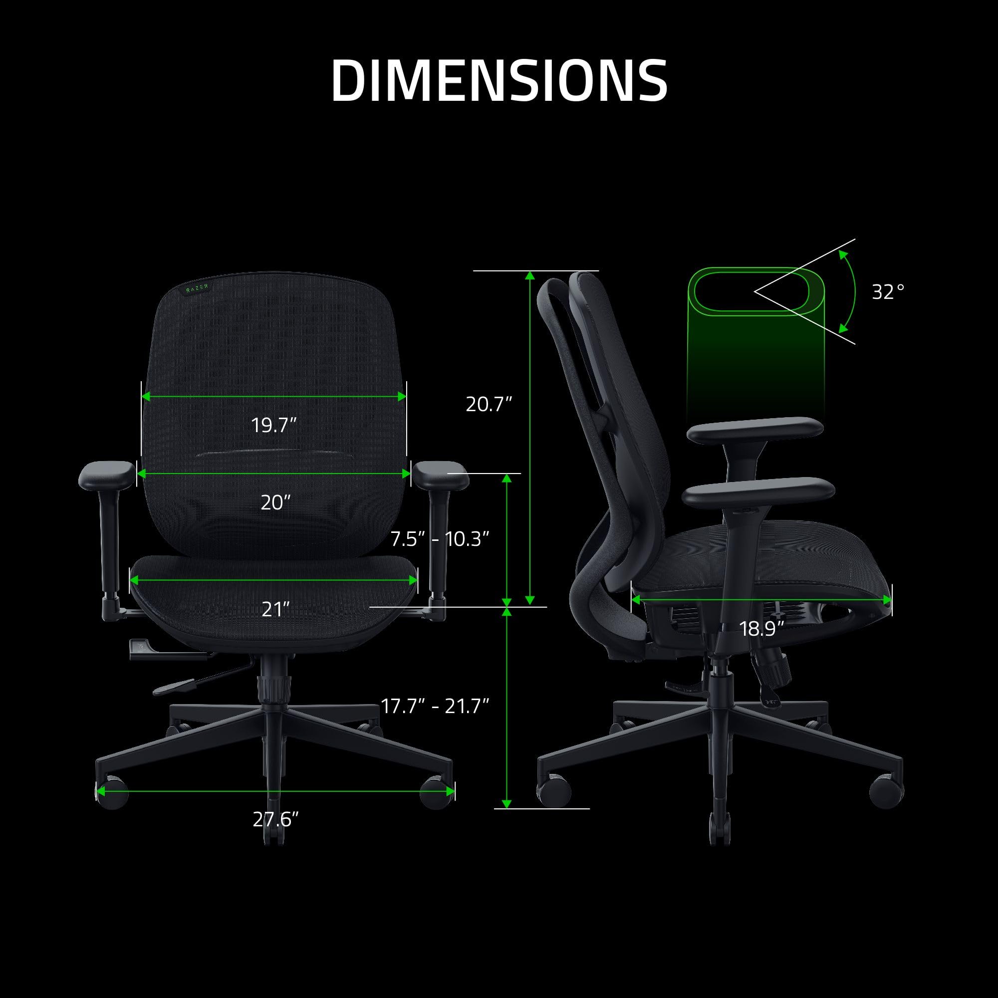 razer-fujin-mesh-ergonomic-gaming-chair-with-breathable-mesh-130-recline-adjusta image 2