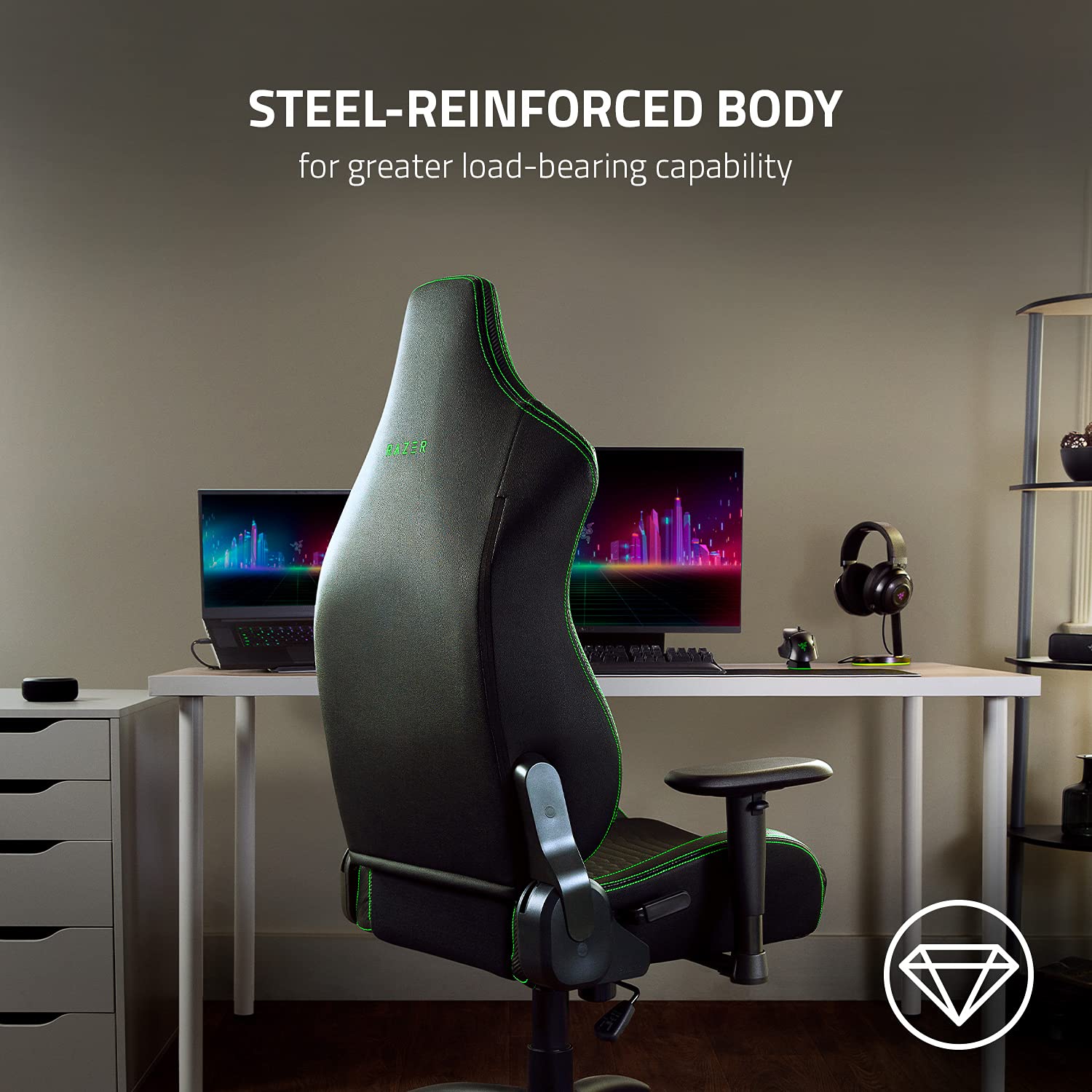 razer-iskur-x-ergonomic-gaming-chair-black-green-with-high-density-foam-cushions image 8