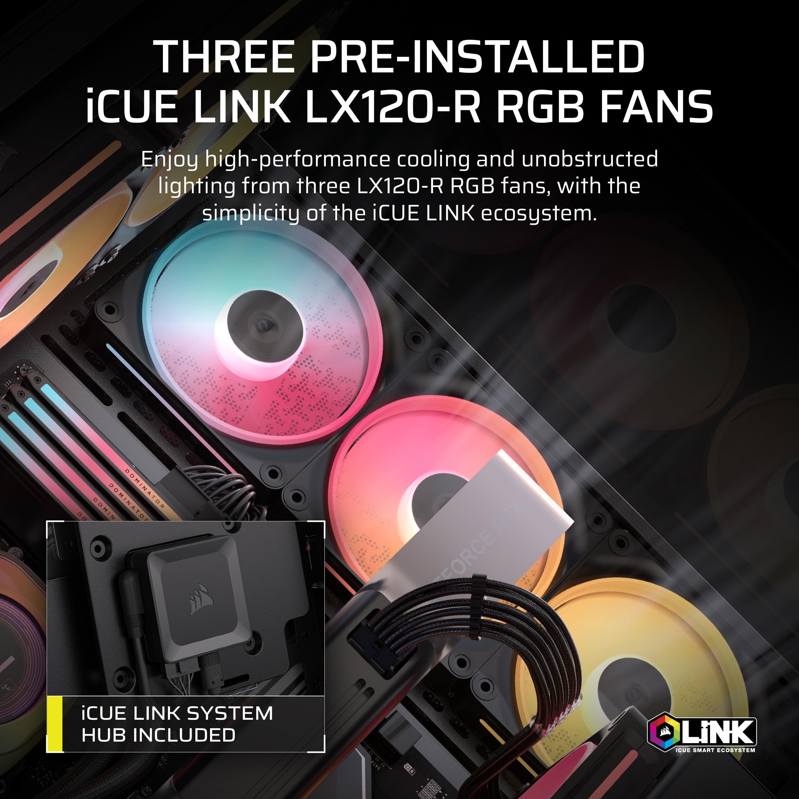 corsair-3500x-lx-rgb-link-panoramic-mid-tower-pc-case-black-3x-pre-installed-fan image 3