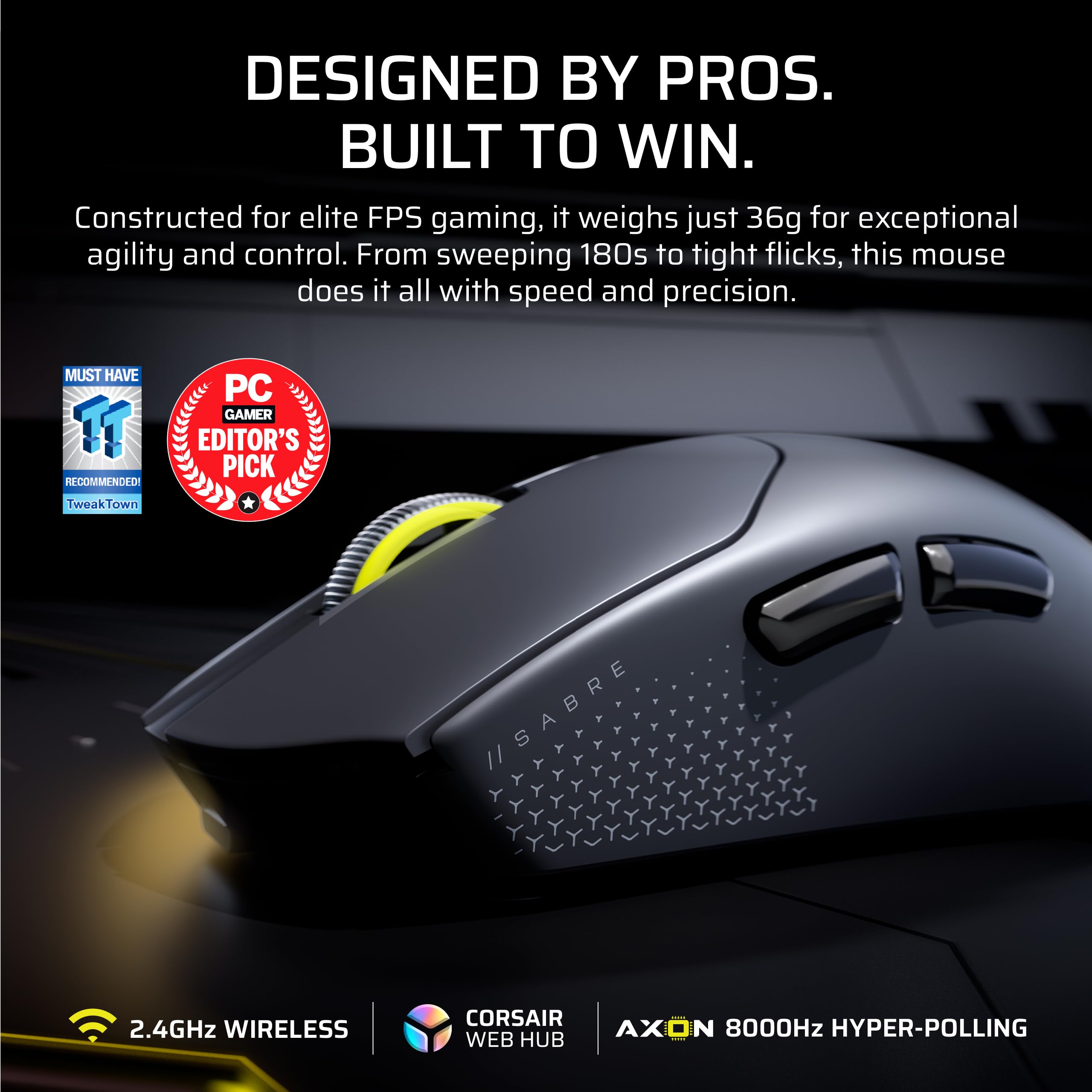 corsair-sabre-v2-pro-ultralight-wireless-gaming-mouse-33-000-dpi-36g-8-000hz-hyp image 2