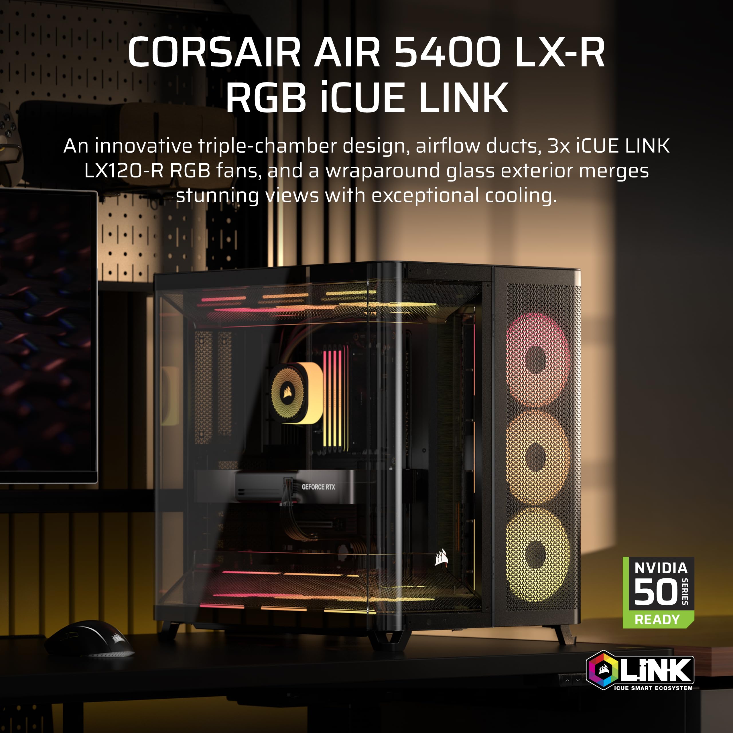 corsair-air-5400-lx-r-rgb-icue-link-triple-chamber-mid-tower-case-black image 2