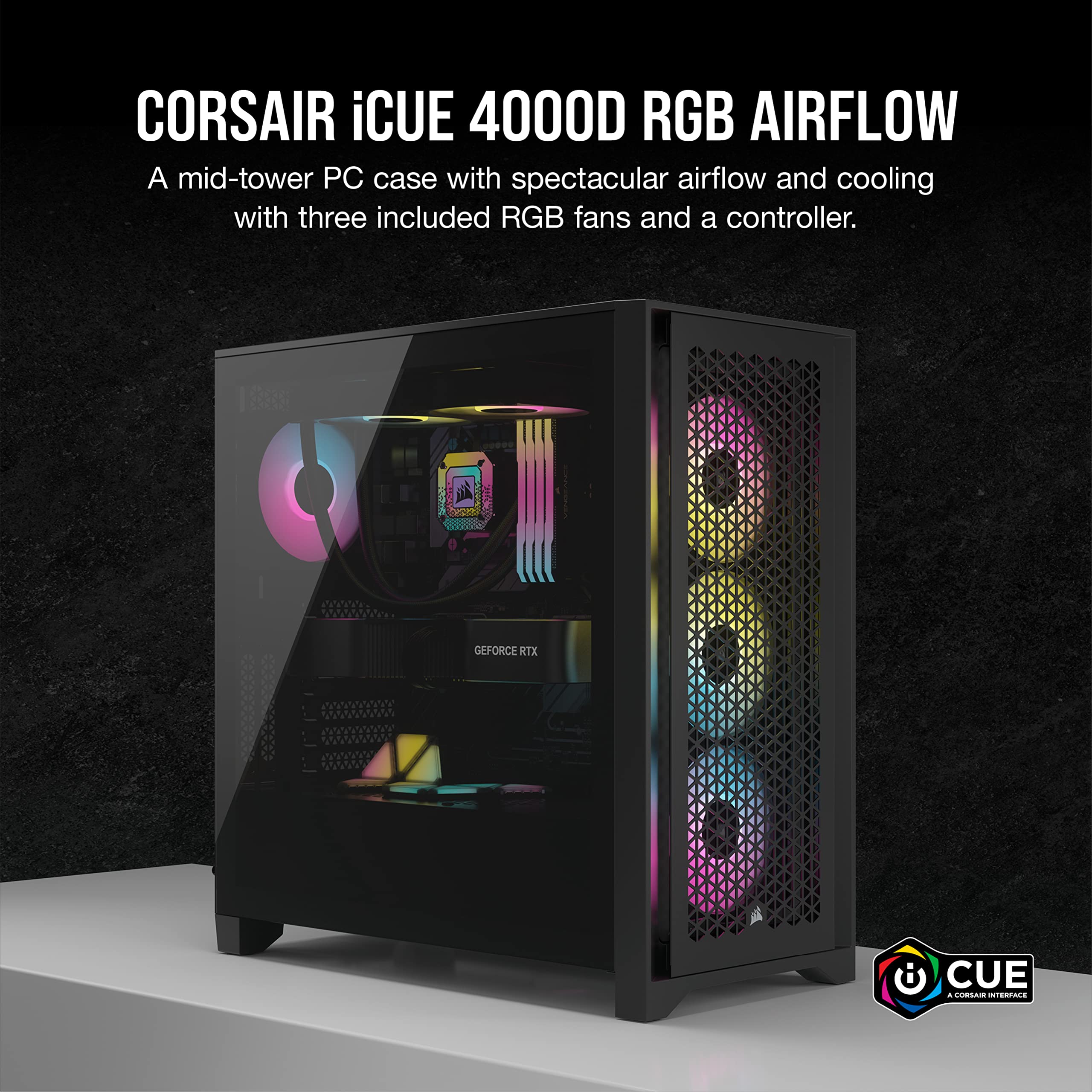 corsair-icue-4000d-rgb-airflow-mid-tower-atx-pc-case-black-3x-af120-rgb-elite-fa image 2