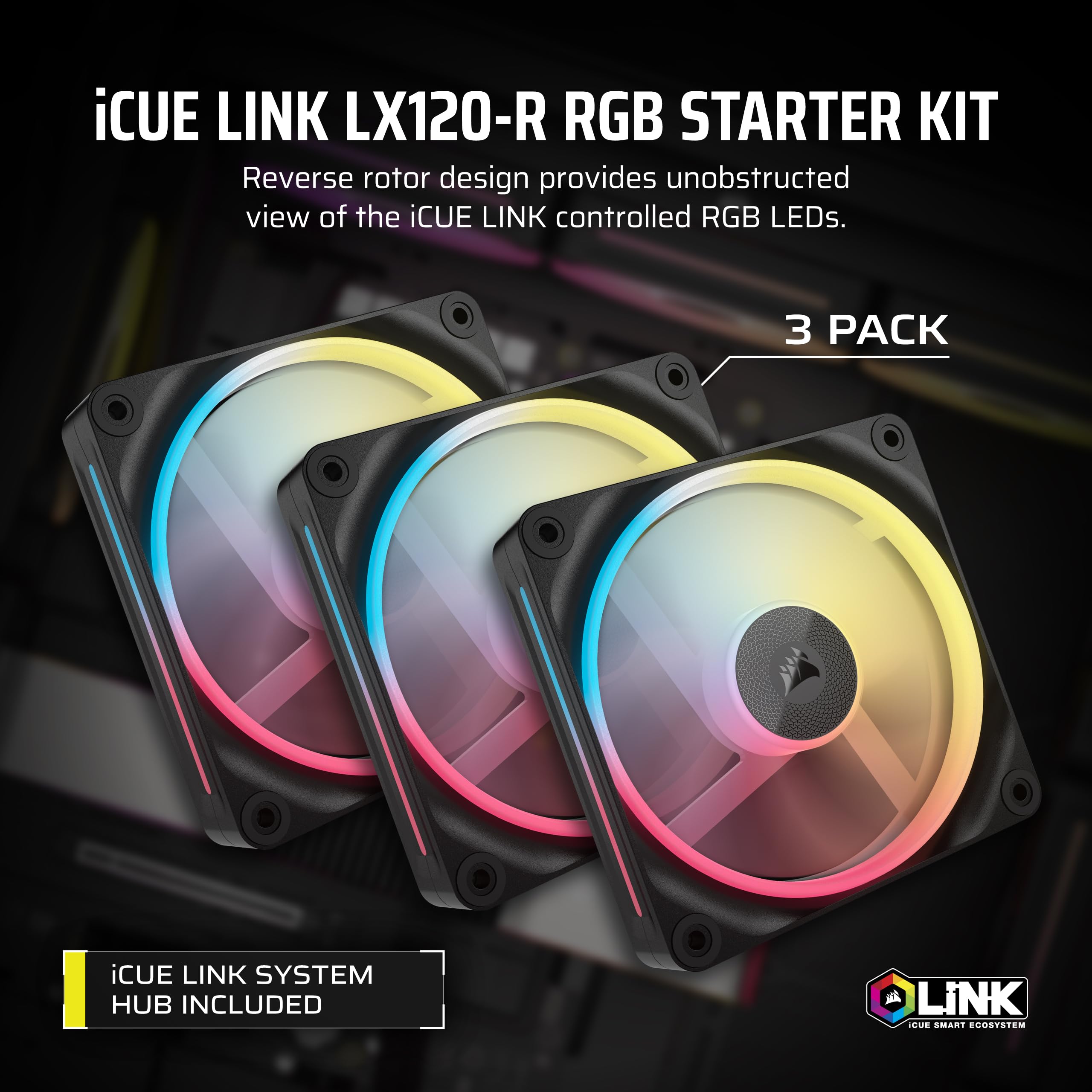 corsair-icue-link-lx120-r-rgb-120mm-pwm-reverse-fans-triple-fan-kit-dual-light-l image 2